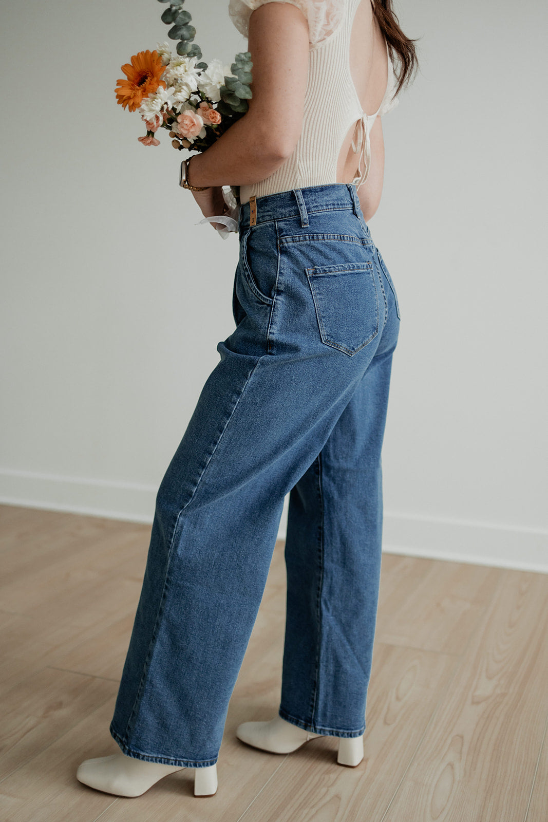 High Class Pleated Wide Leg Jeans