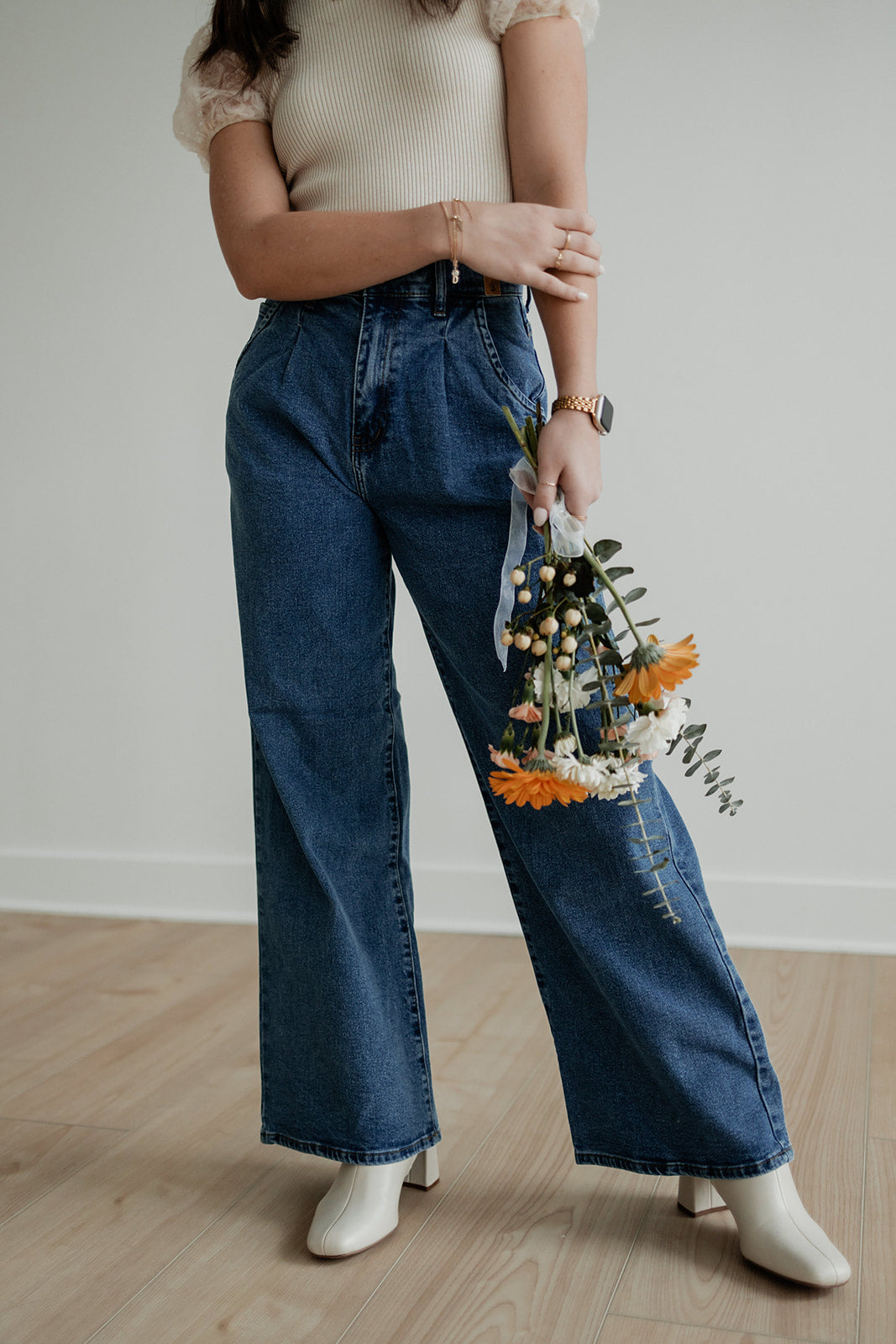 High Class Pleated Wide Leg Jeans