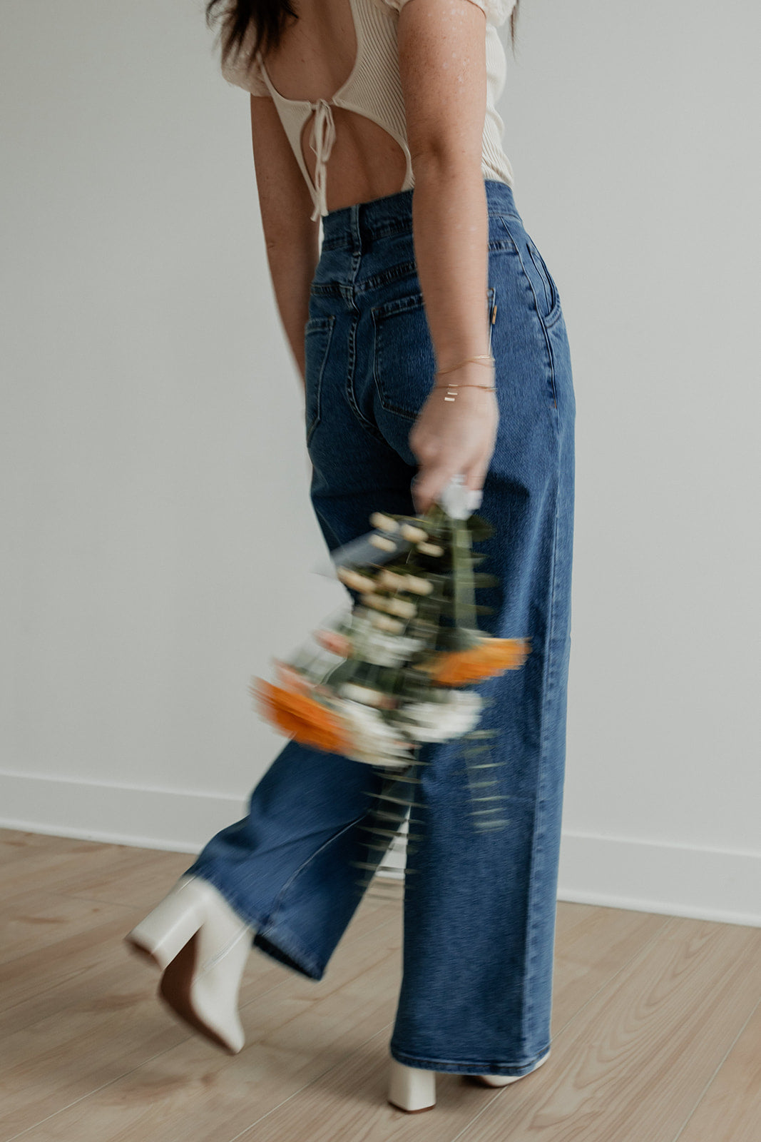 High Class Pleated Wide Leg Jeans