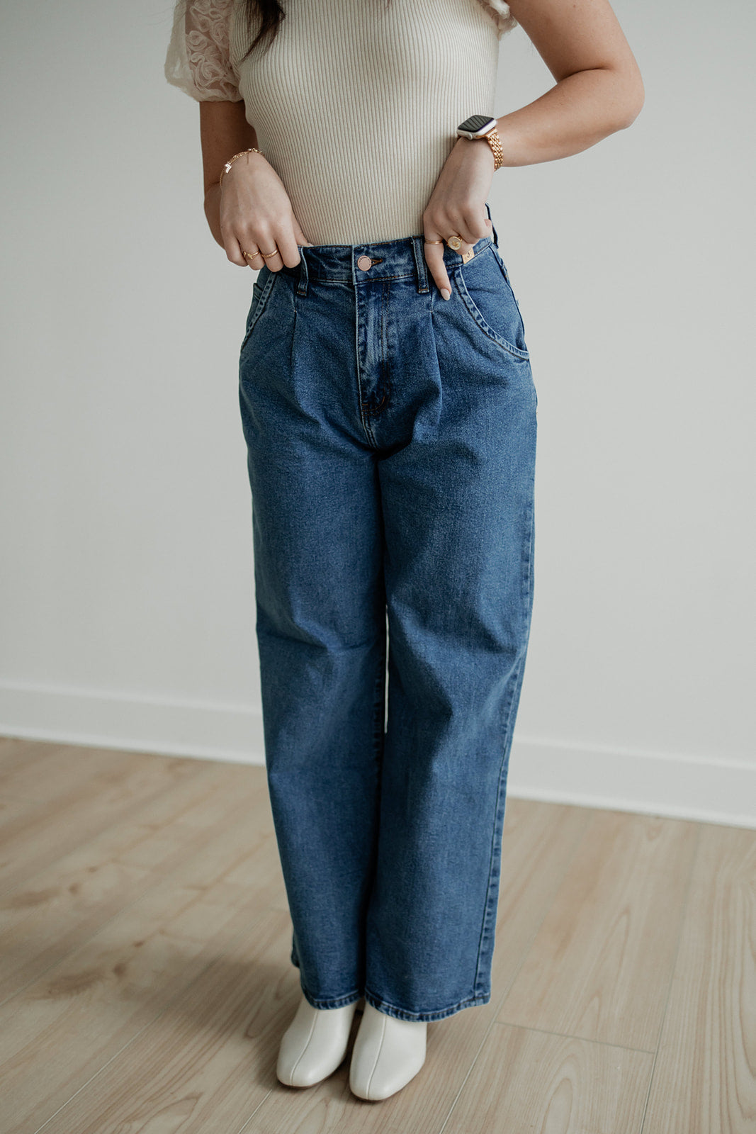 High Class Pleated Wide Leg Jeans