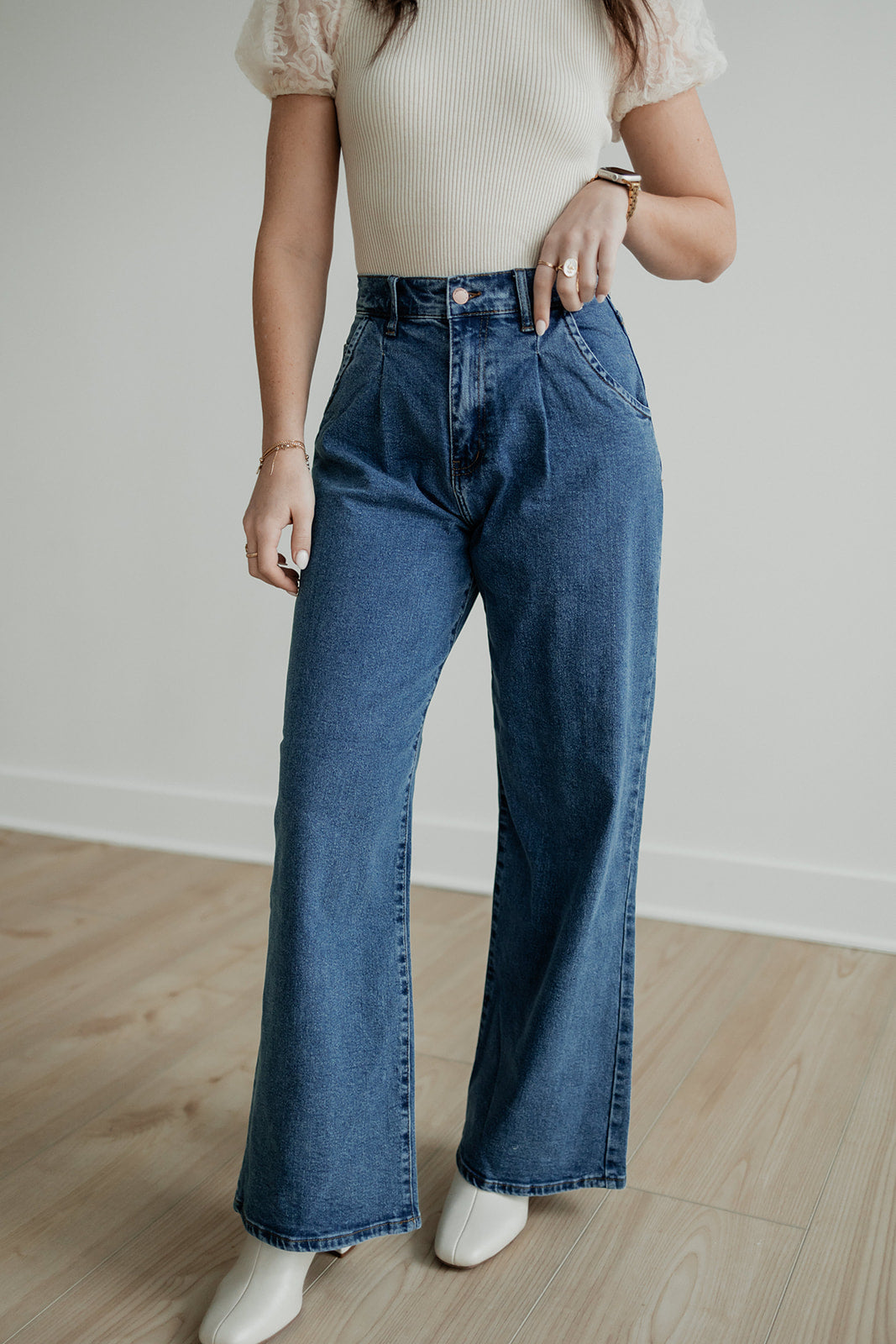 High Class Pleated Wide Leg Jeans