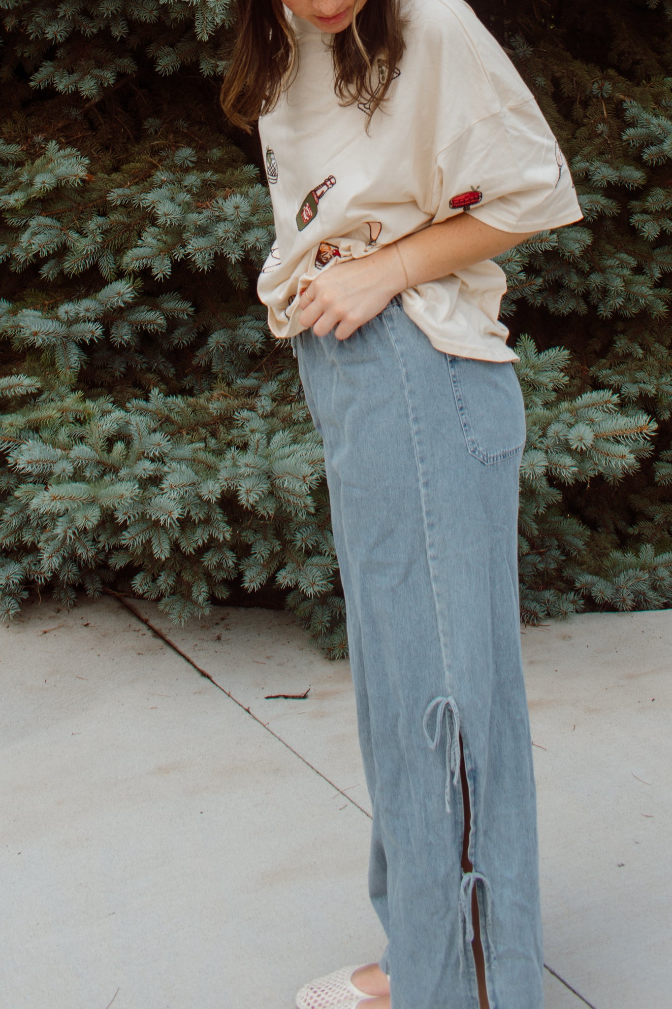 Denim Side Tie Pants