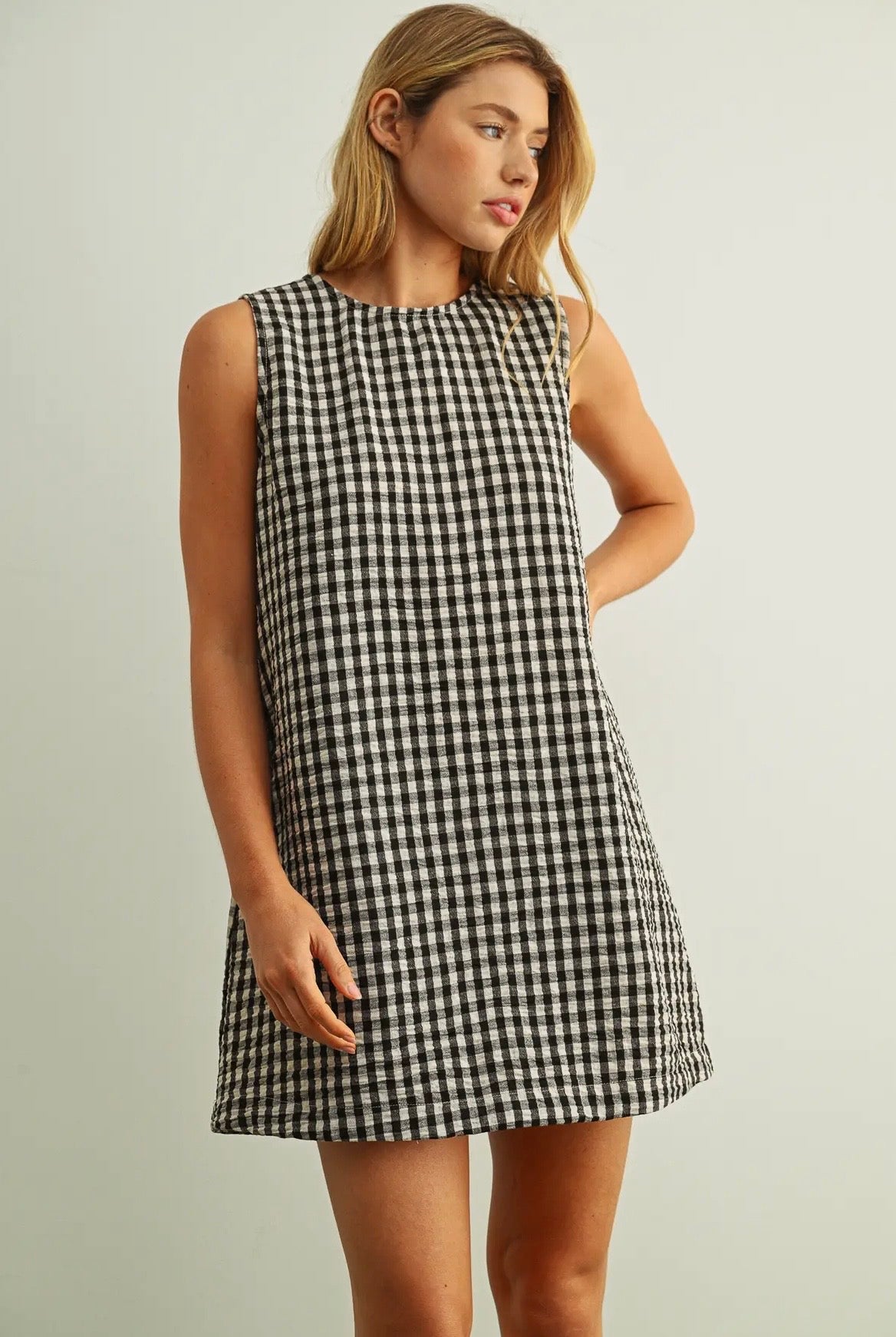 Gingham Open Back Mini Dress