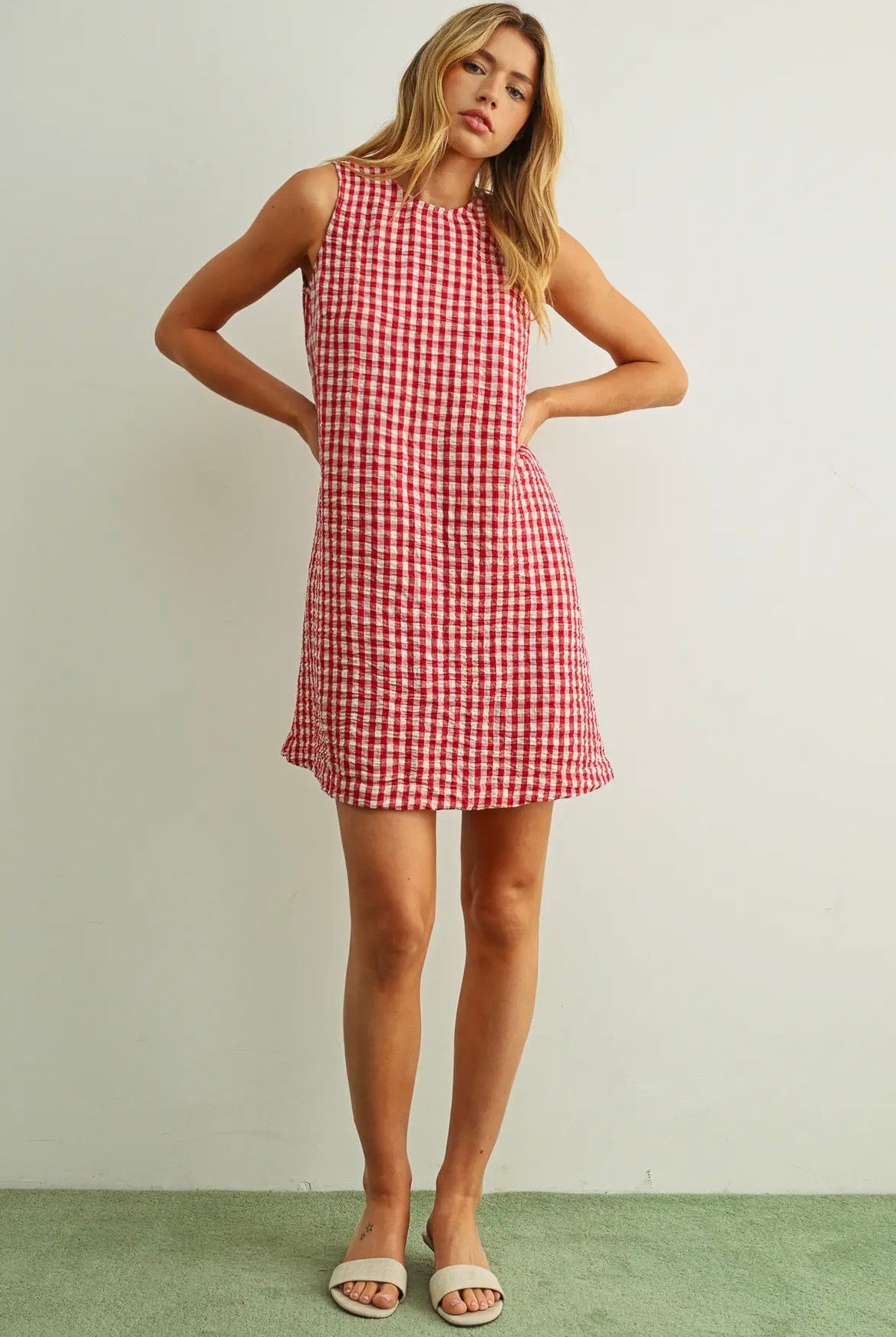 Gingham Open Back Mini Dress