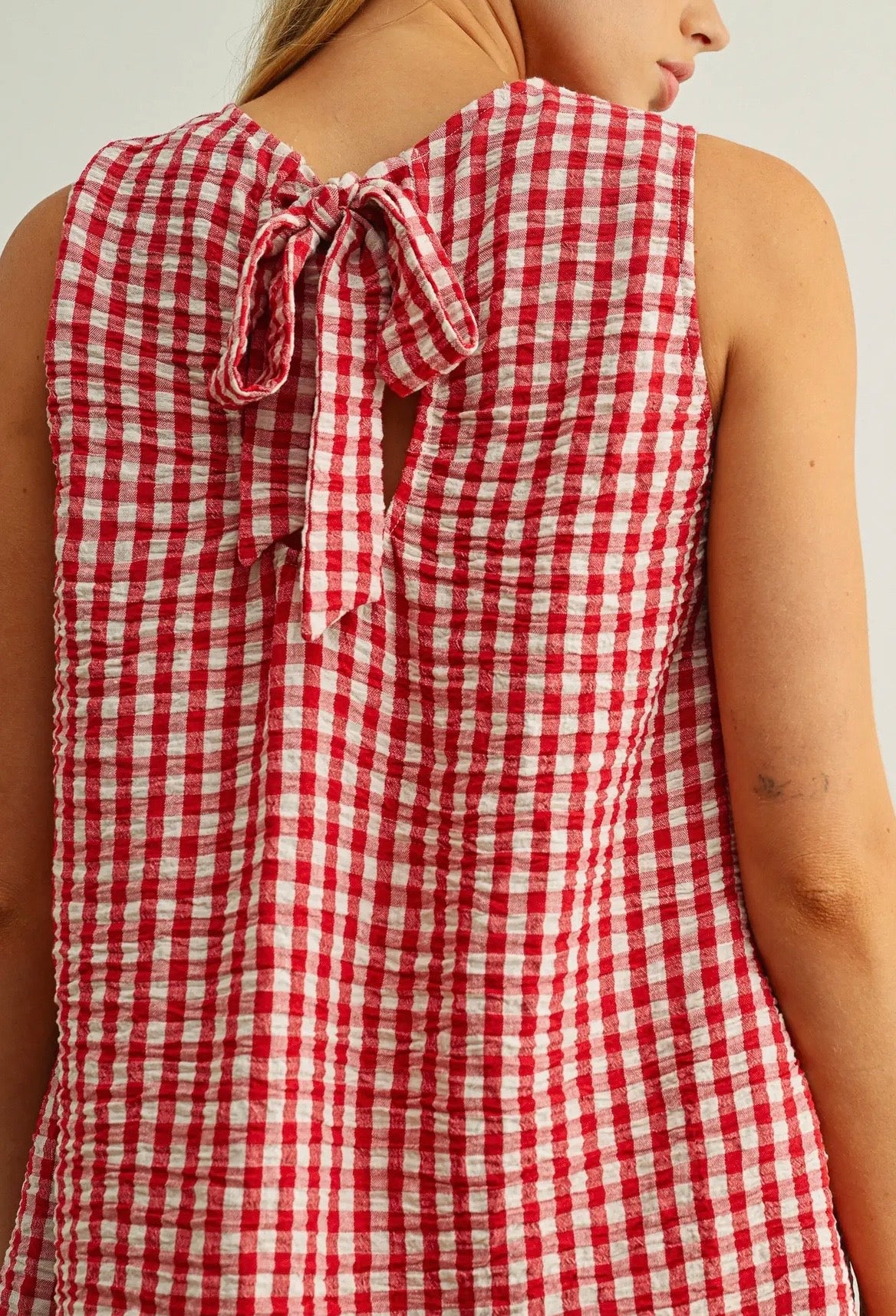 Gingham Open Back Mini Dress
