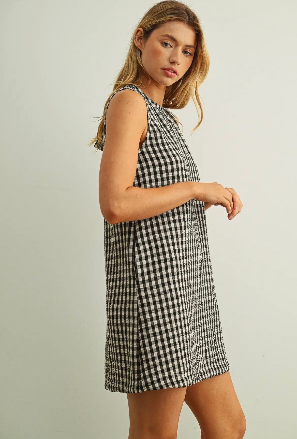 Gingham Open Back Mini Dress