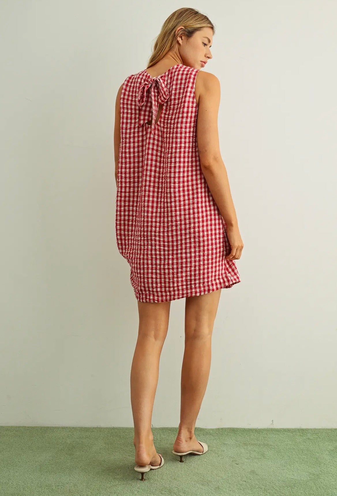 Gingham Open Back Mini Dress