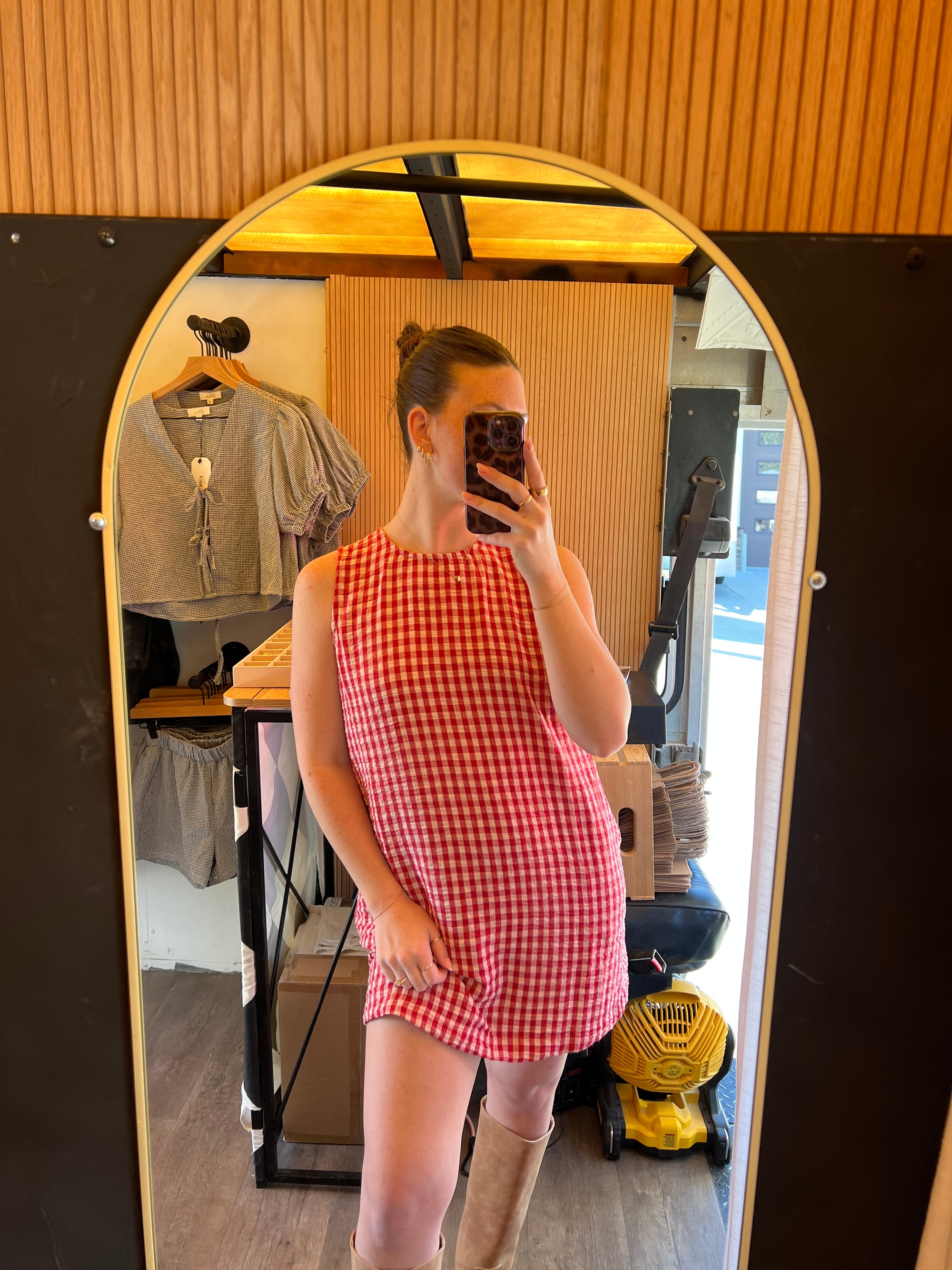 Gingham Open Back Mini Dress