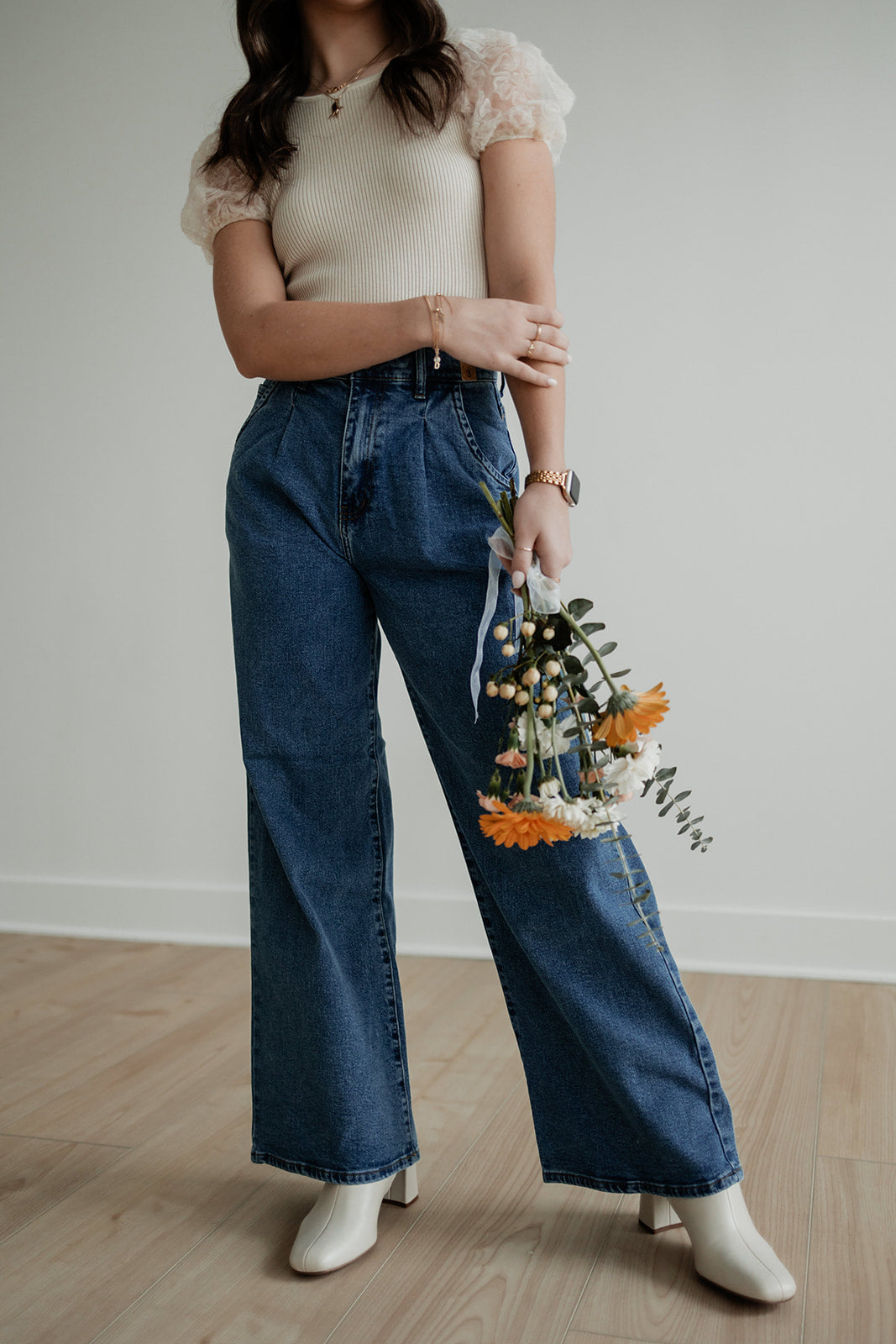 High Class Pleated Wide Leg Jeans