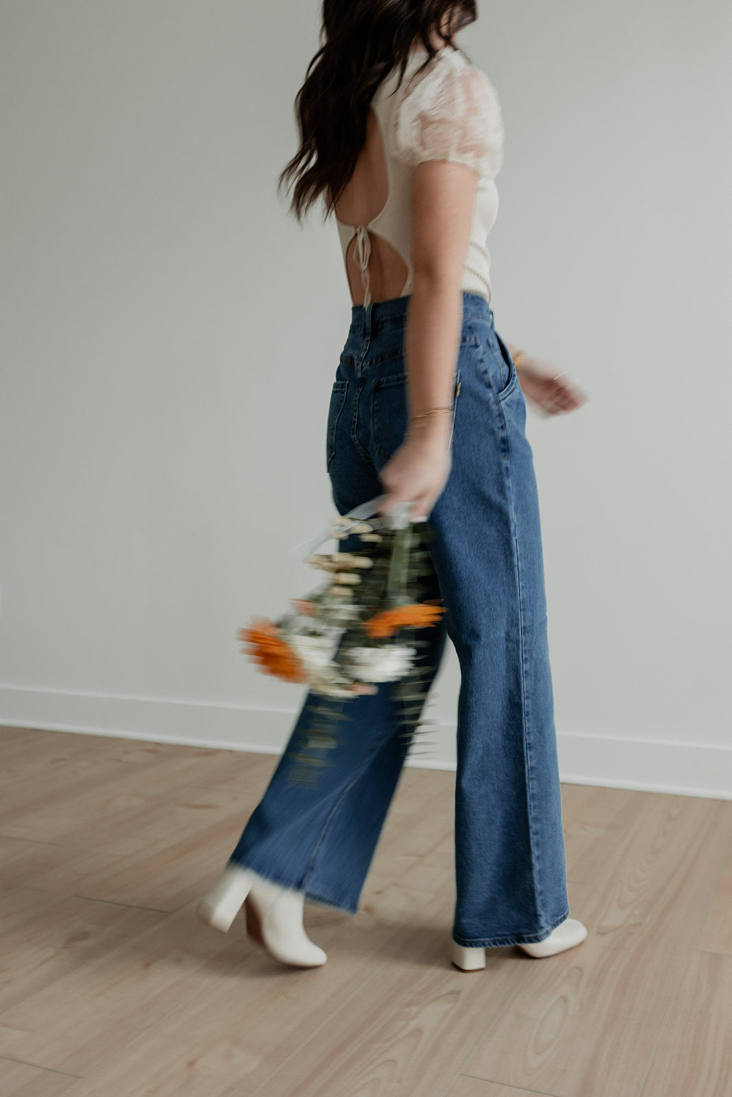 High Class Pleated Wide Leg Jeans