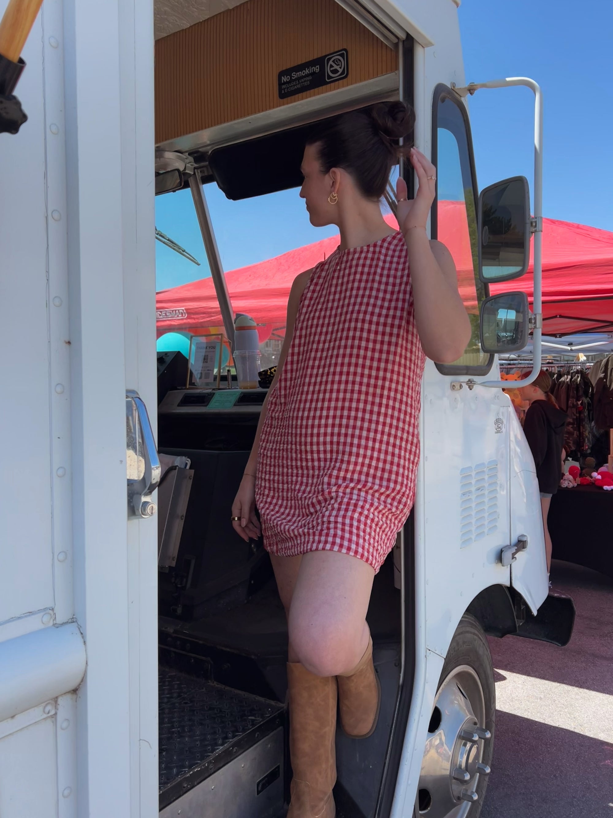 Gingham Open Back Mini Dress