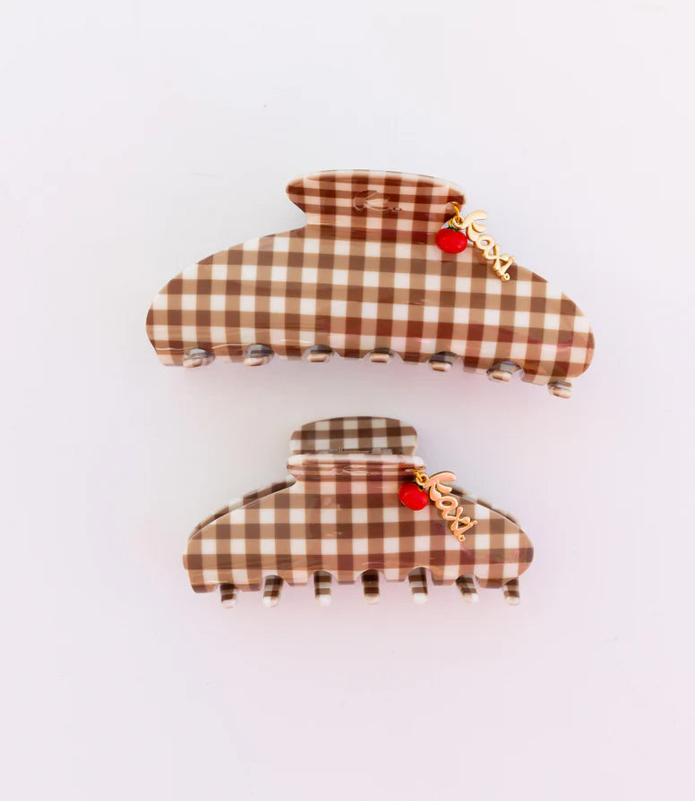 Brown Gingham Charm Claw Clip
