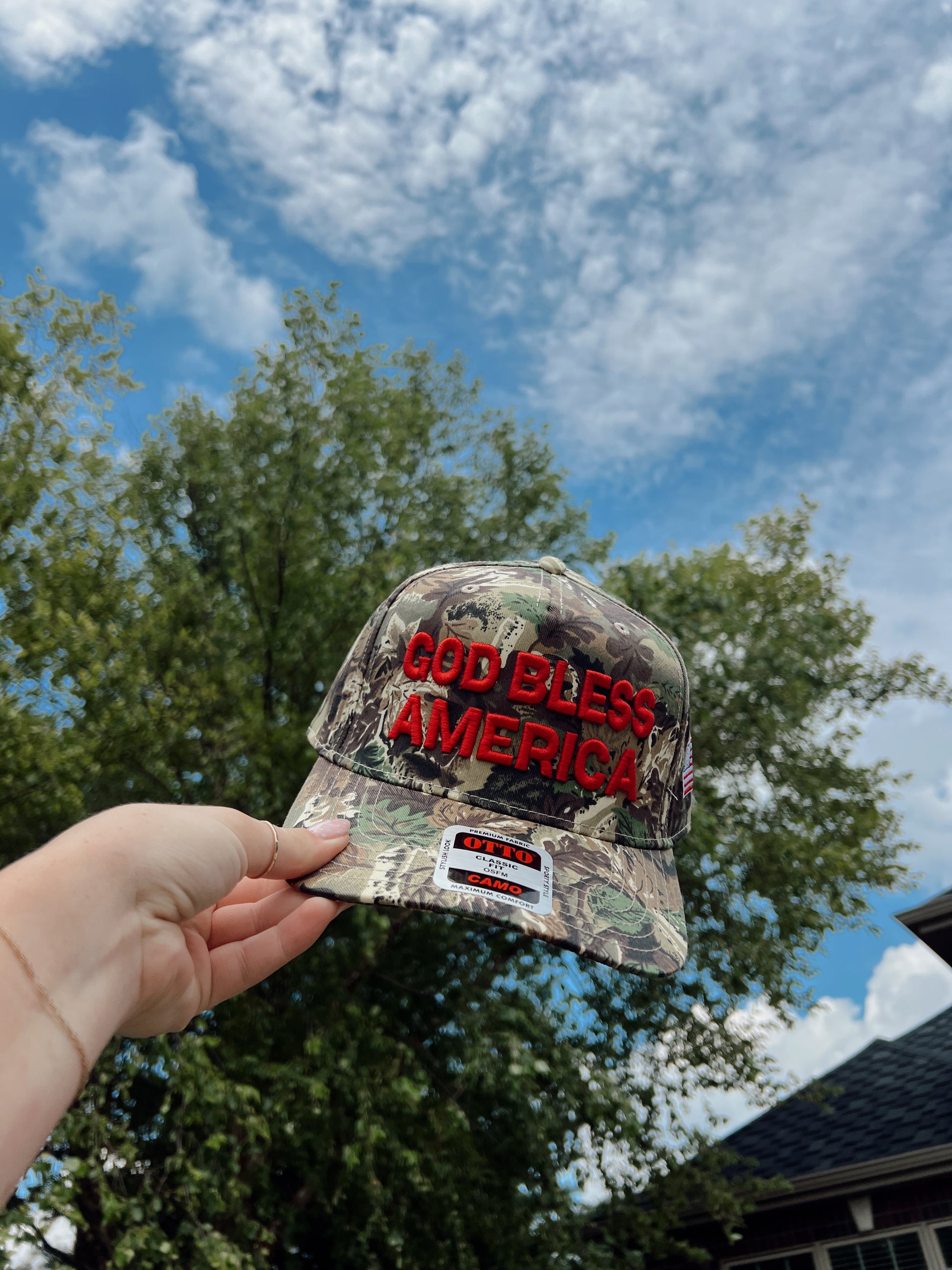 God Bless America Camo Trucker Hat