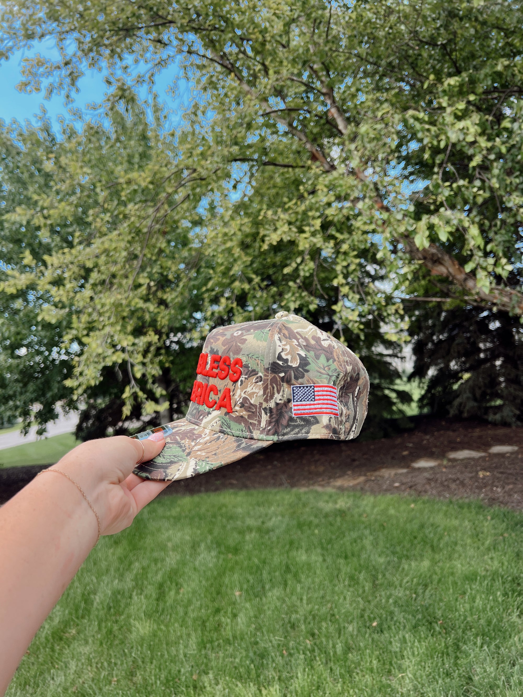 God Bless America Camo Trucker Hat