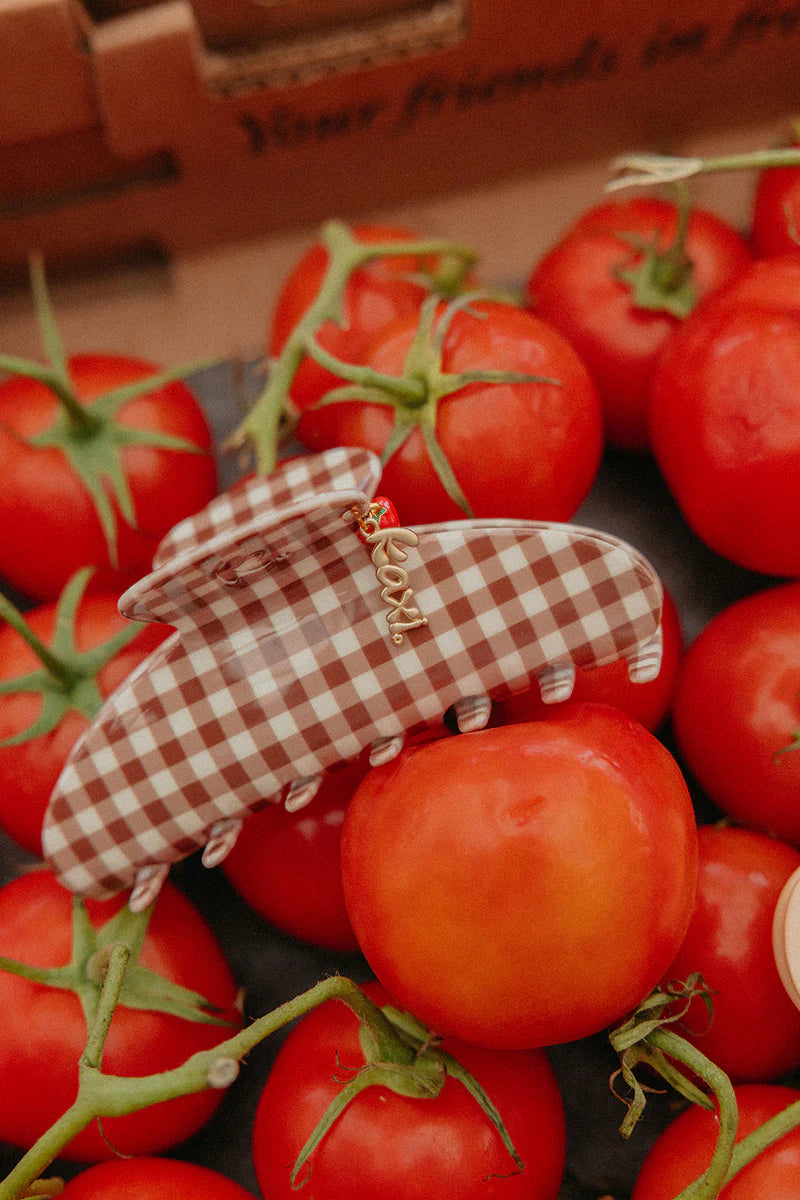 Brown Gingham Charm Claw Clip