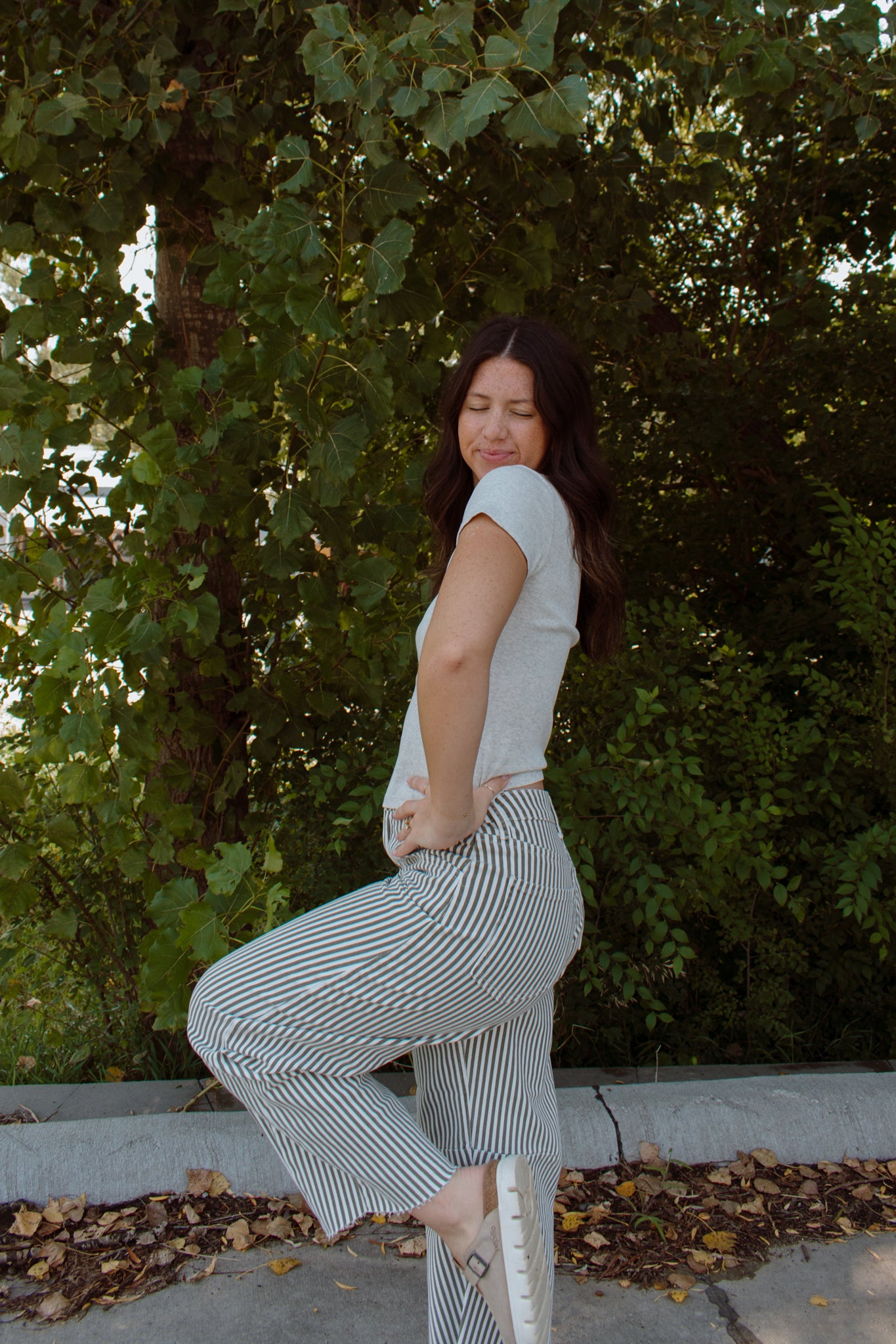 Striped Barrel Jeans | Olive