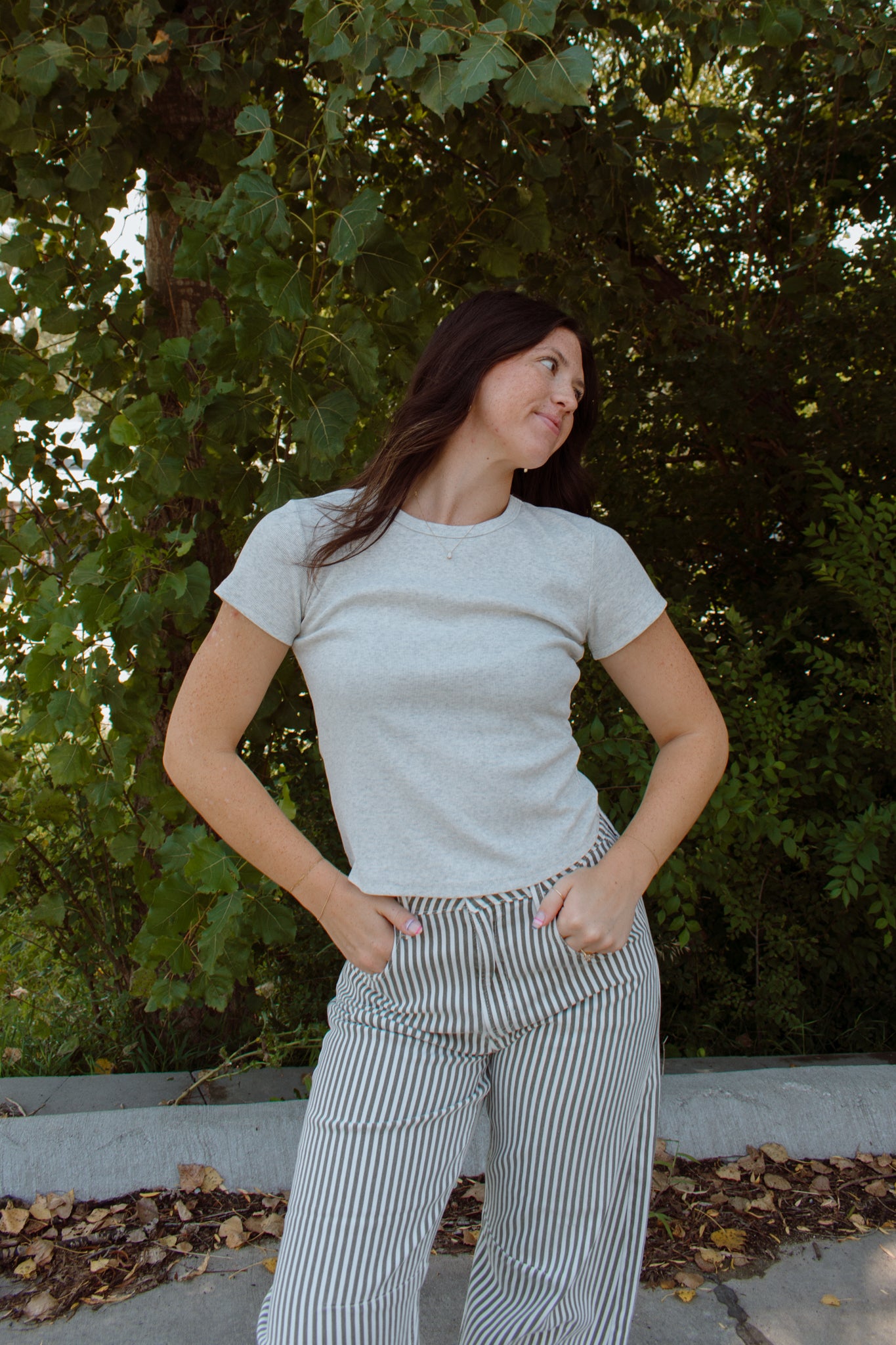 Striped Barrel Jeans | Olive