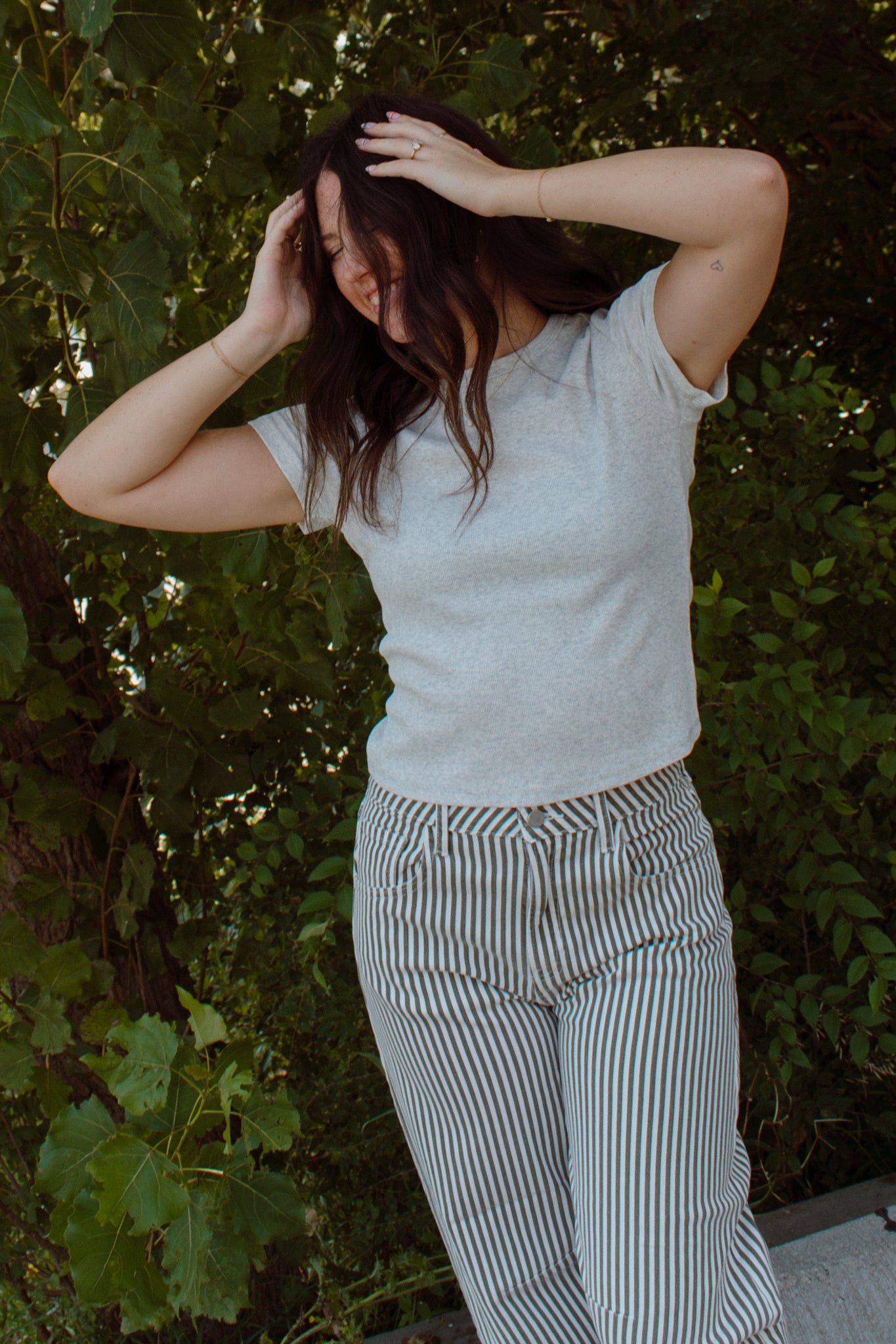 Striped Barrel Jeans | Olive
