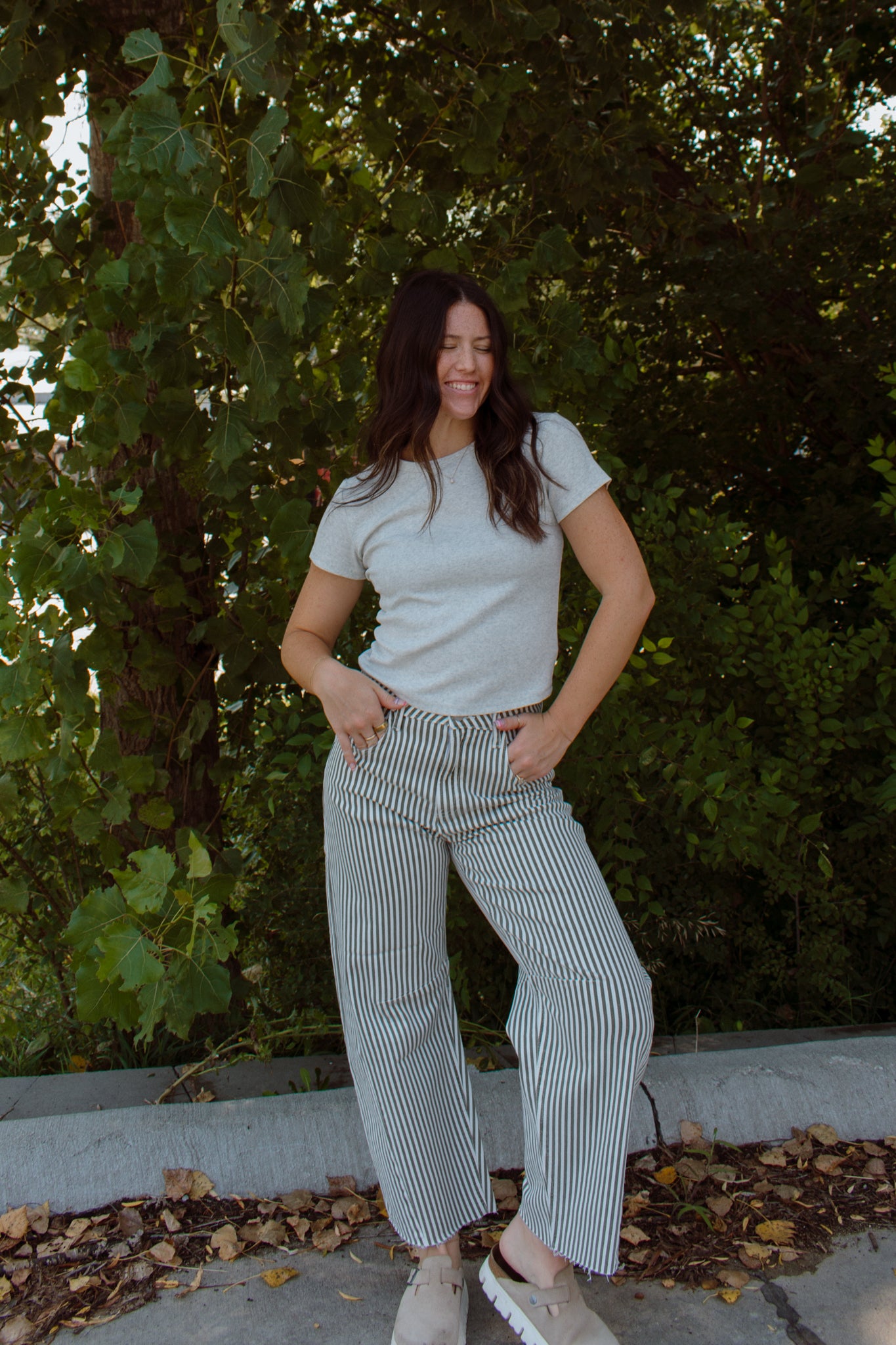 Striped Barrel Jeans | Olive
