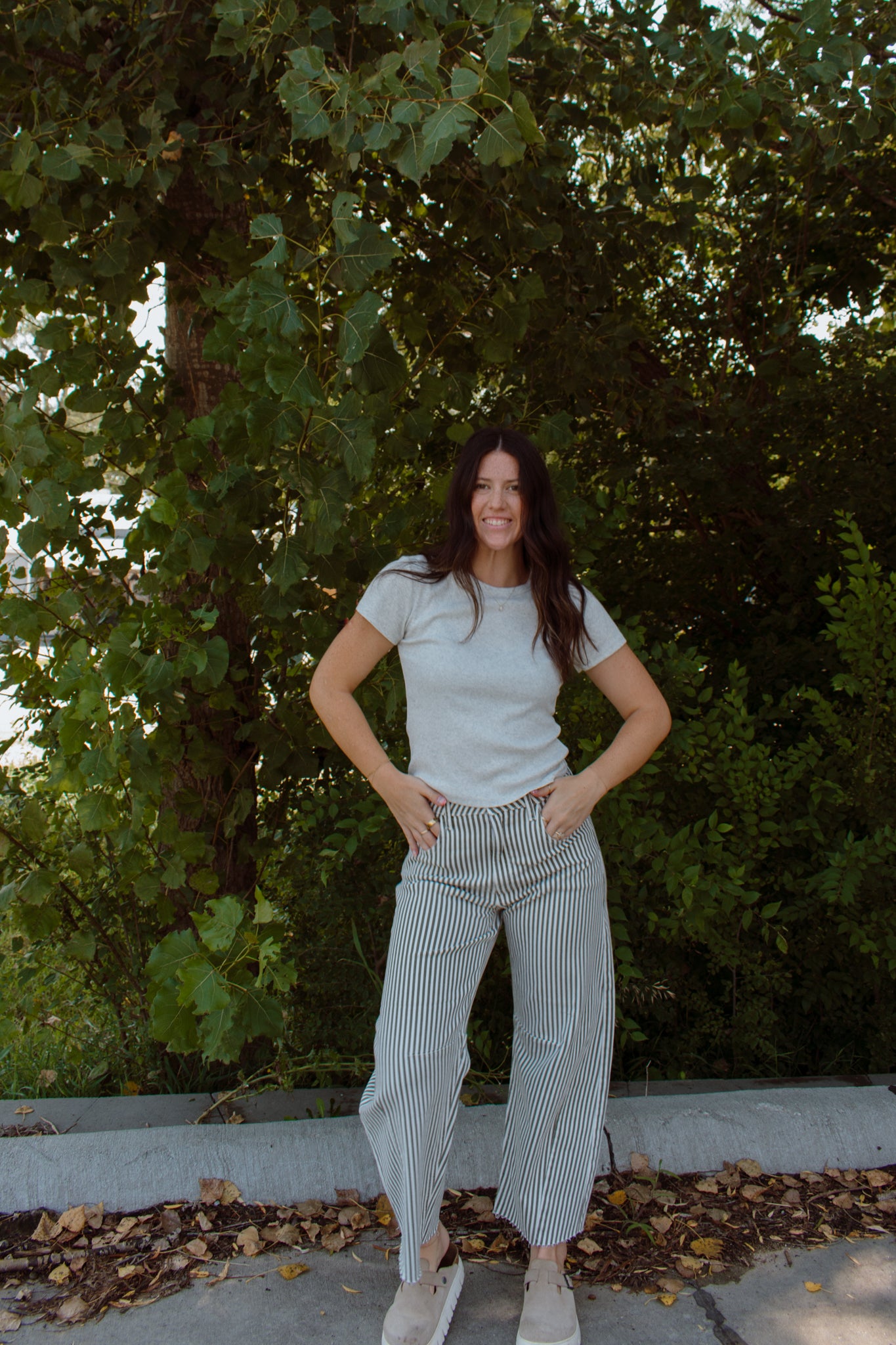 Striped Barrel Jeans | Olive