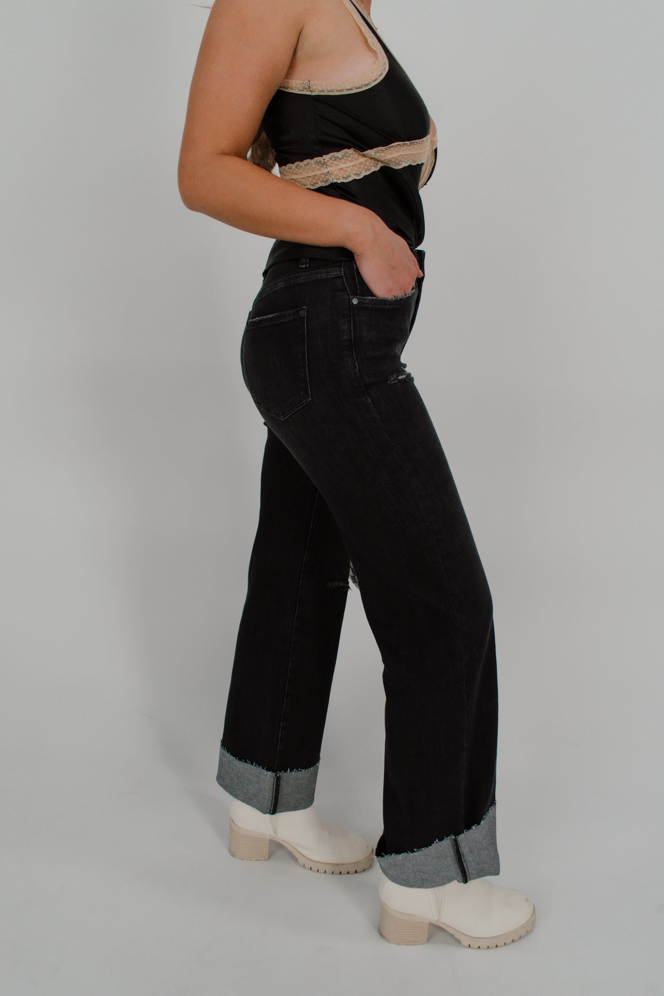 Grey Wash Cuffed Jeans