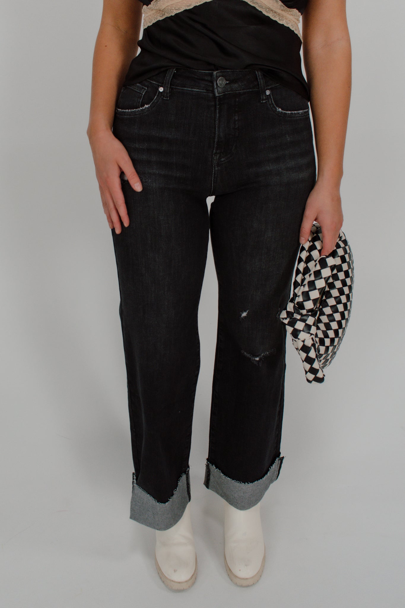 Grey Wash Cuffed Jeans