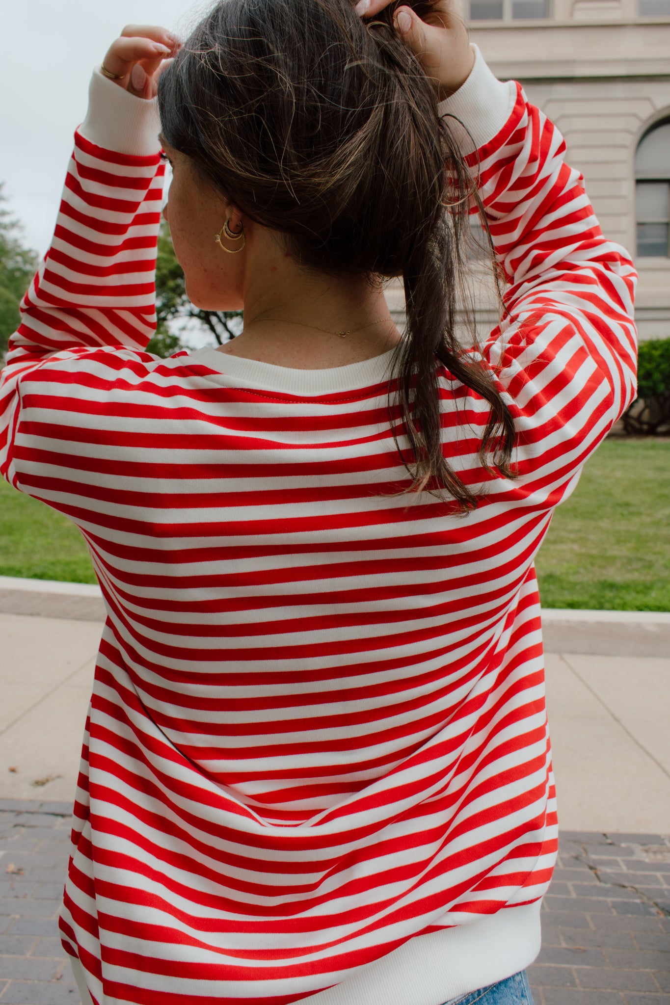 Go Big Red Striped Crewneck