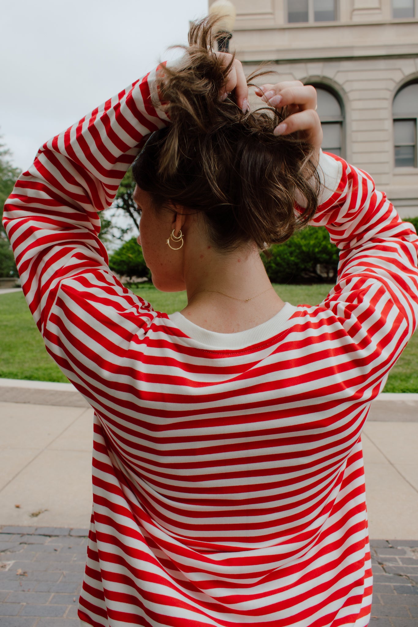Go Big Red Striped Crewneck