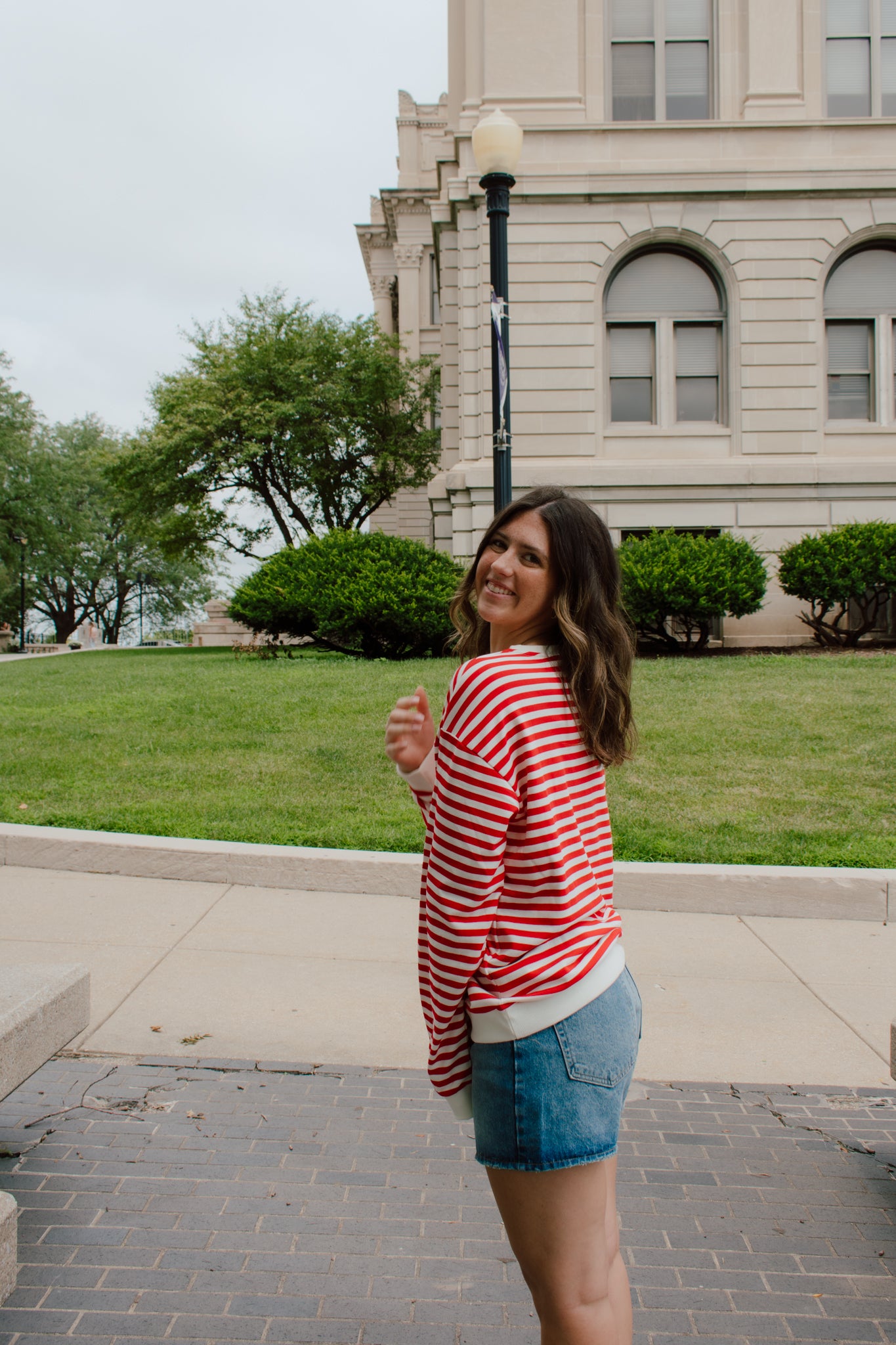 Go Big Red Striped Crewneck