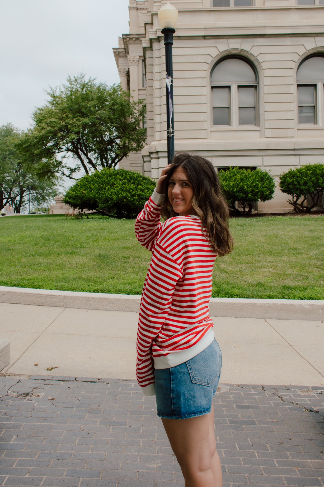 Go Big Red Striped Crewneck