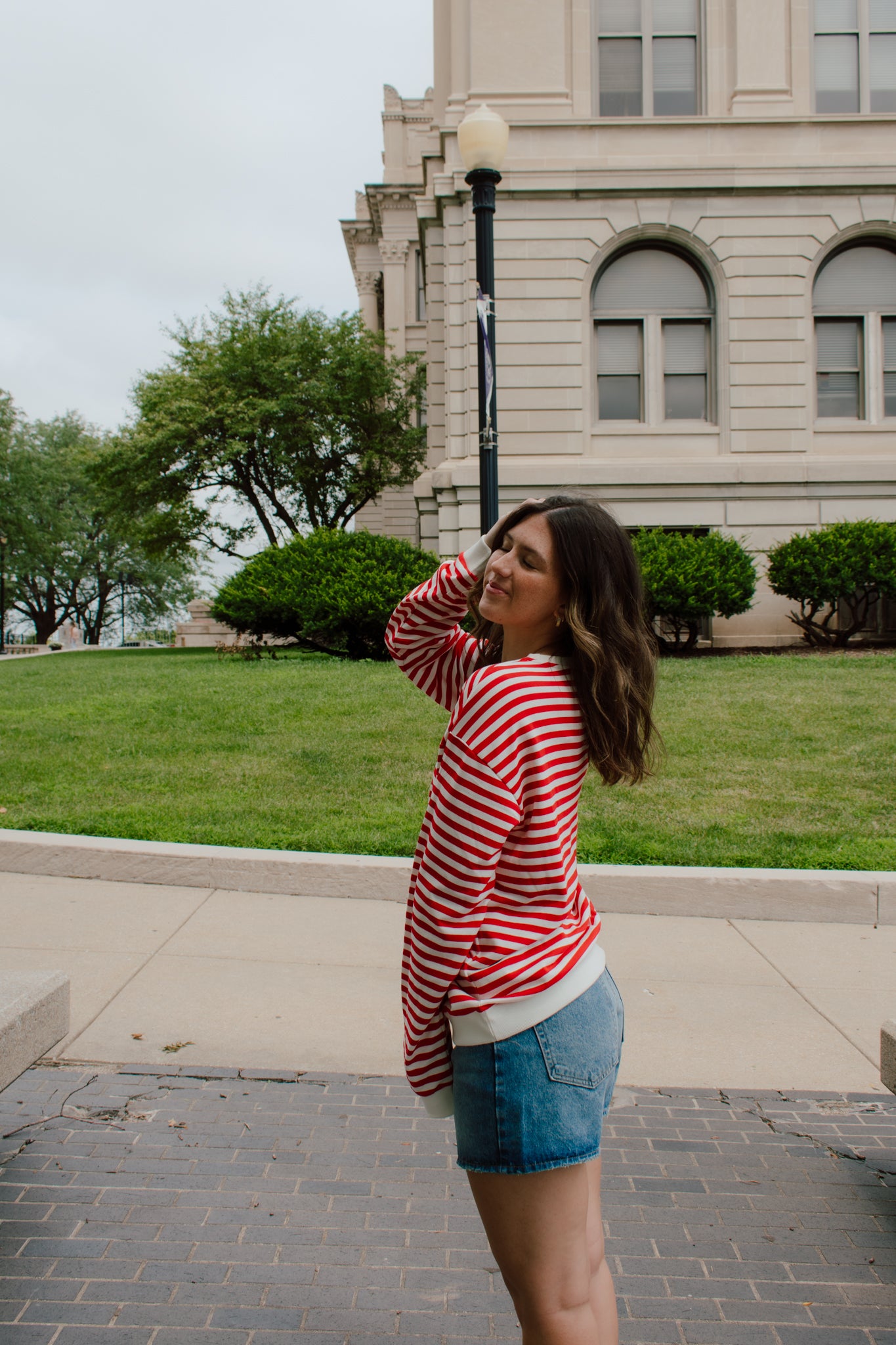 Go Big Red Striped Crewneck