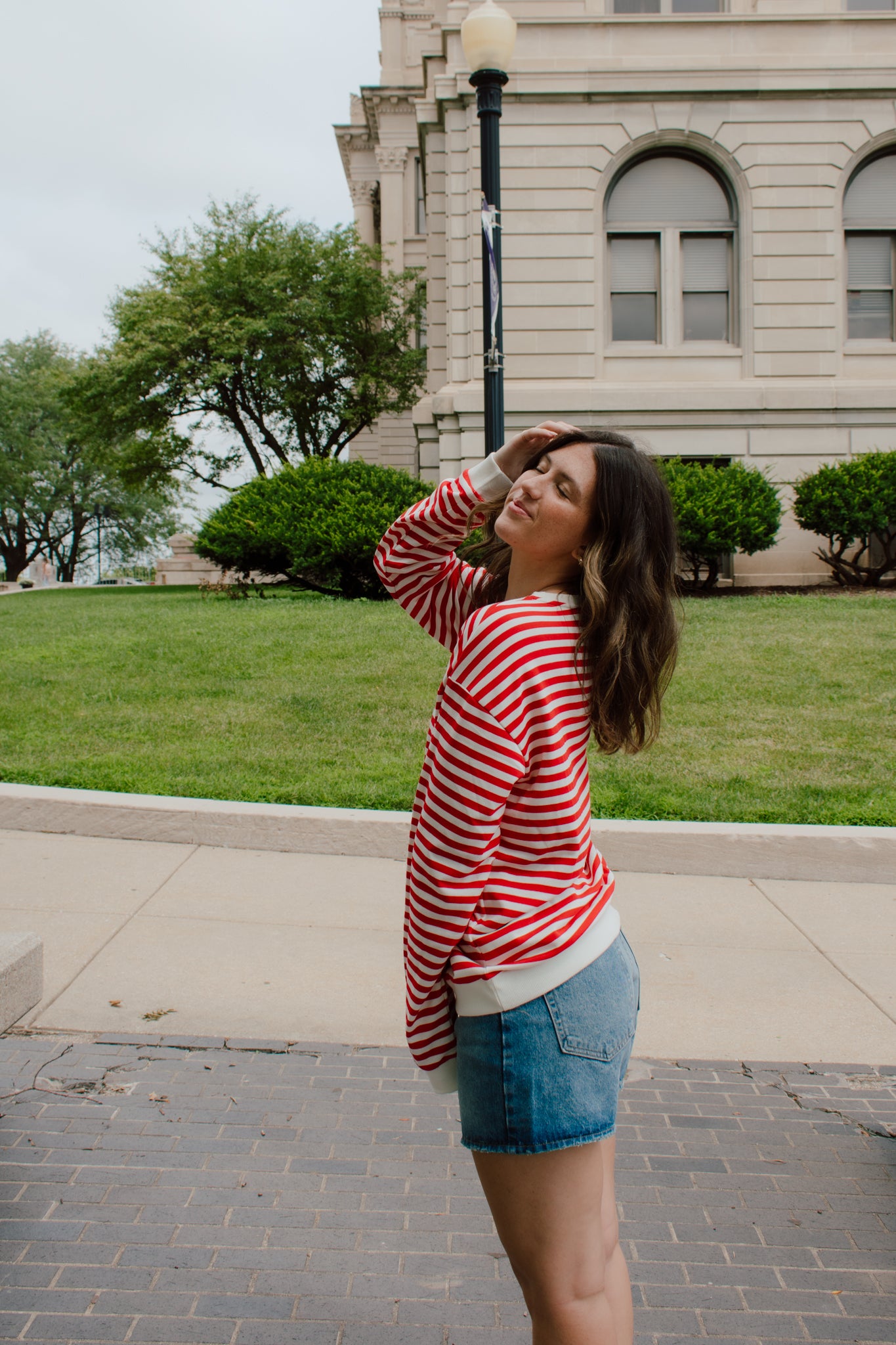 Go Big Red Striped Crewneck