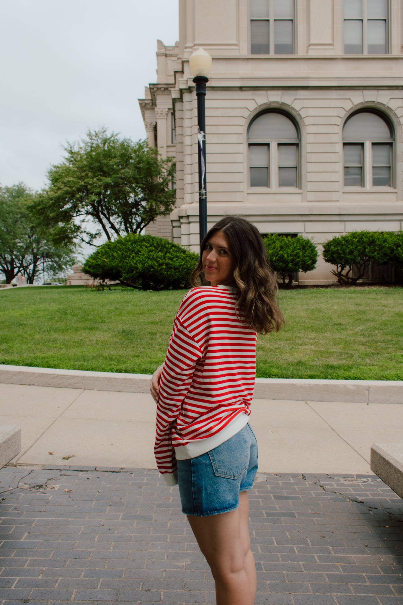 Go Big Red Striped Crewneck