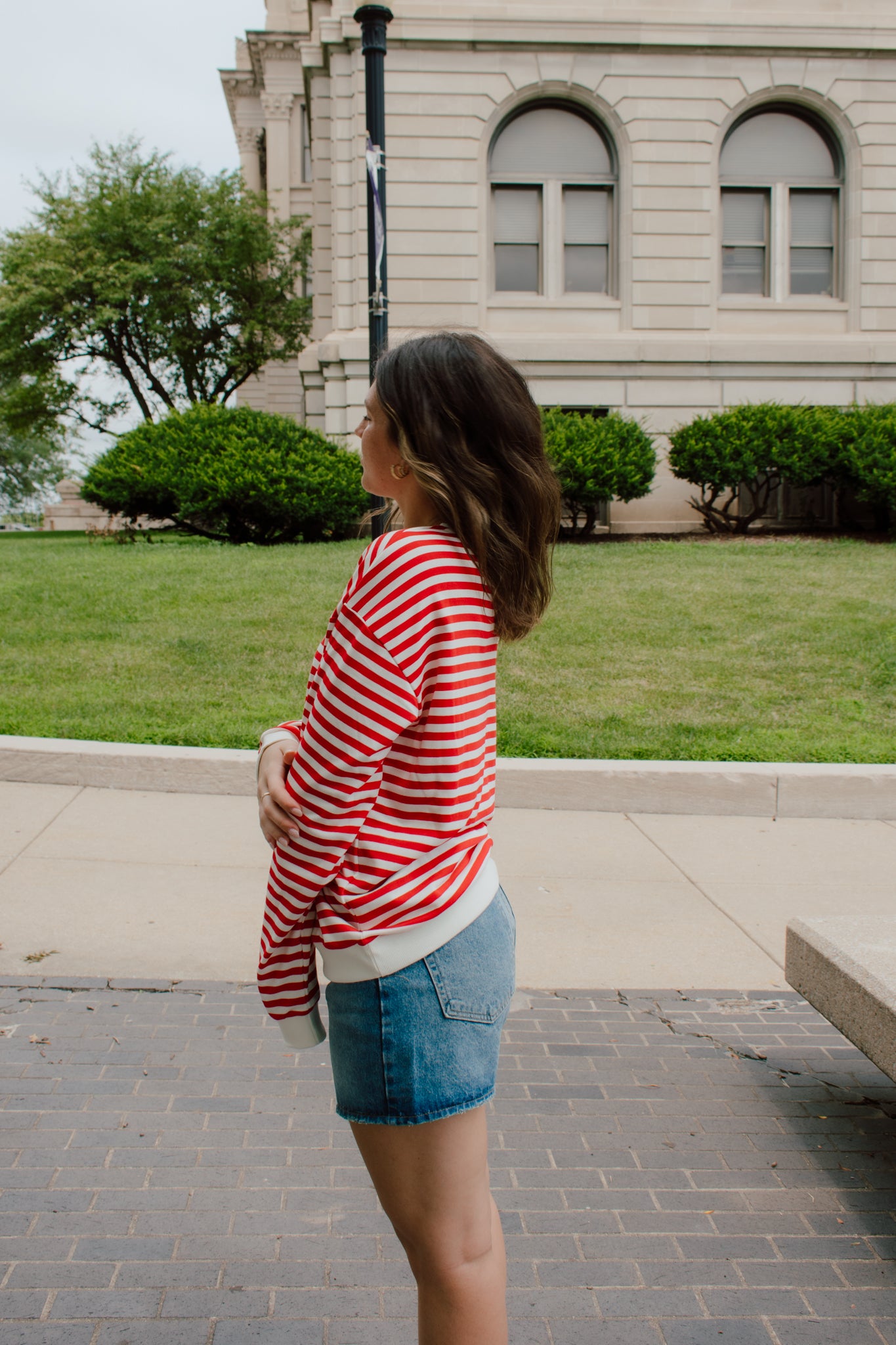 Go Big Red Striped Crewneck