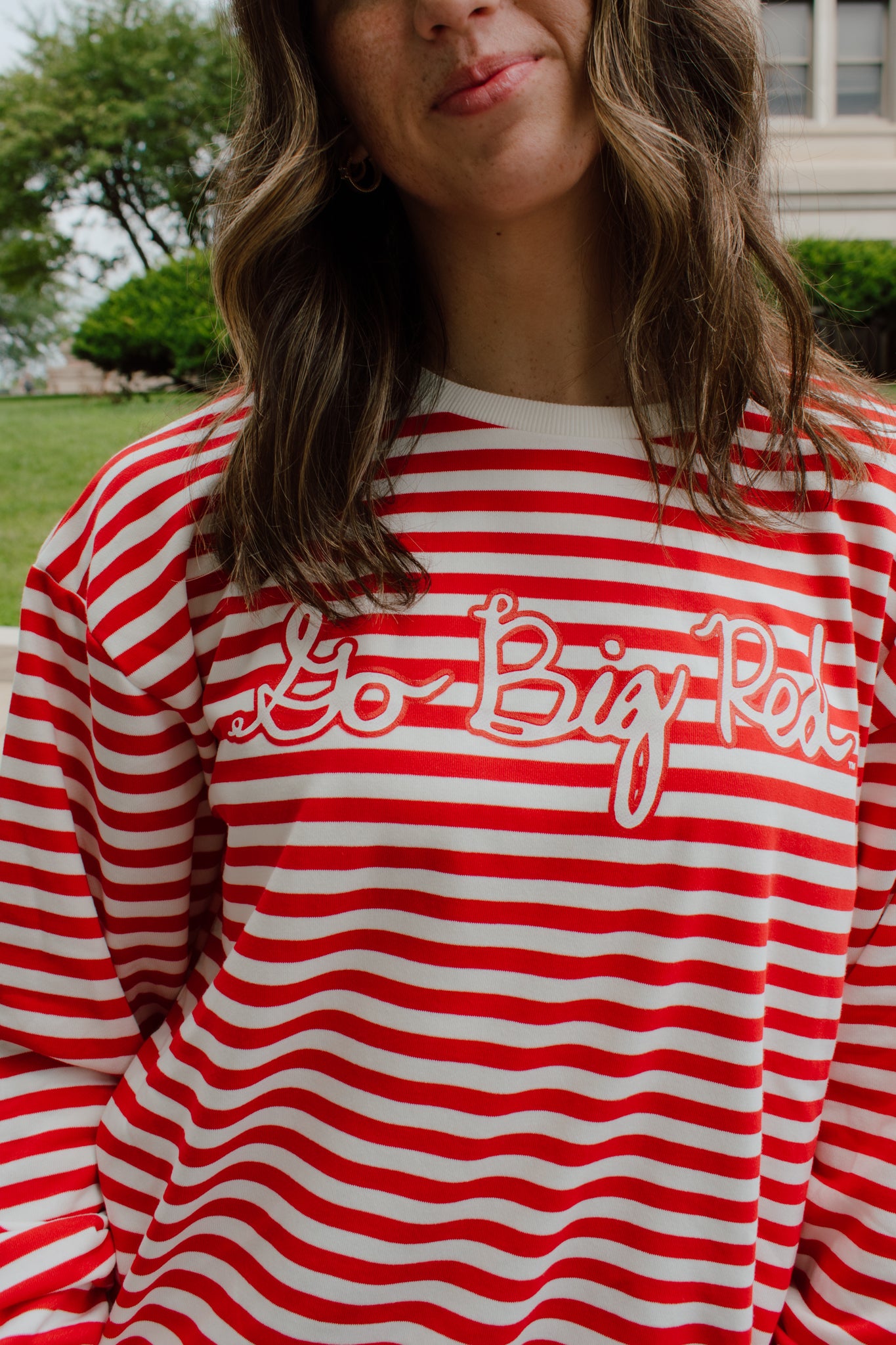 Go Big Red Striped Crewneck