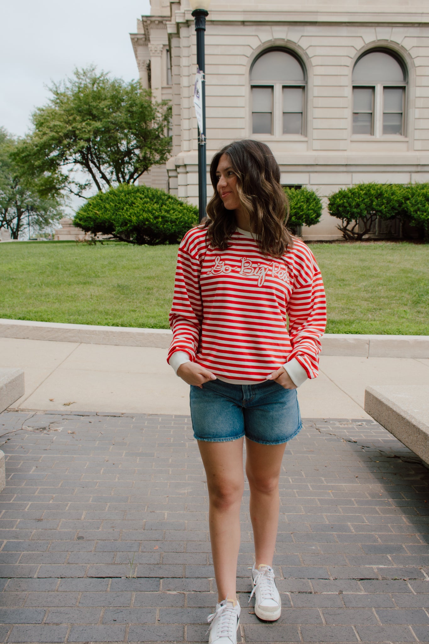 Go Big Red Striped Crewneck