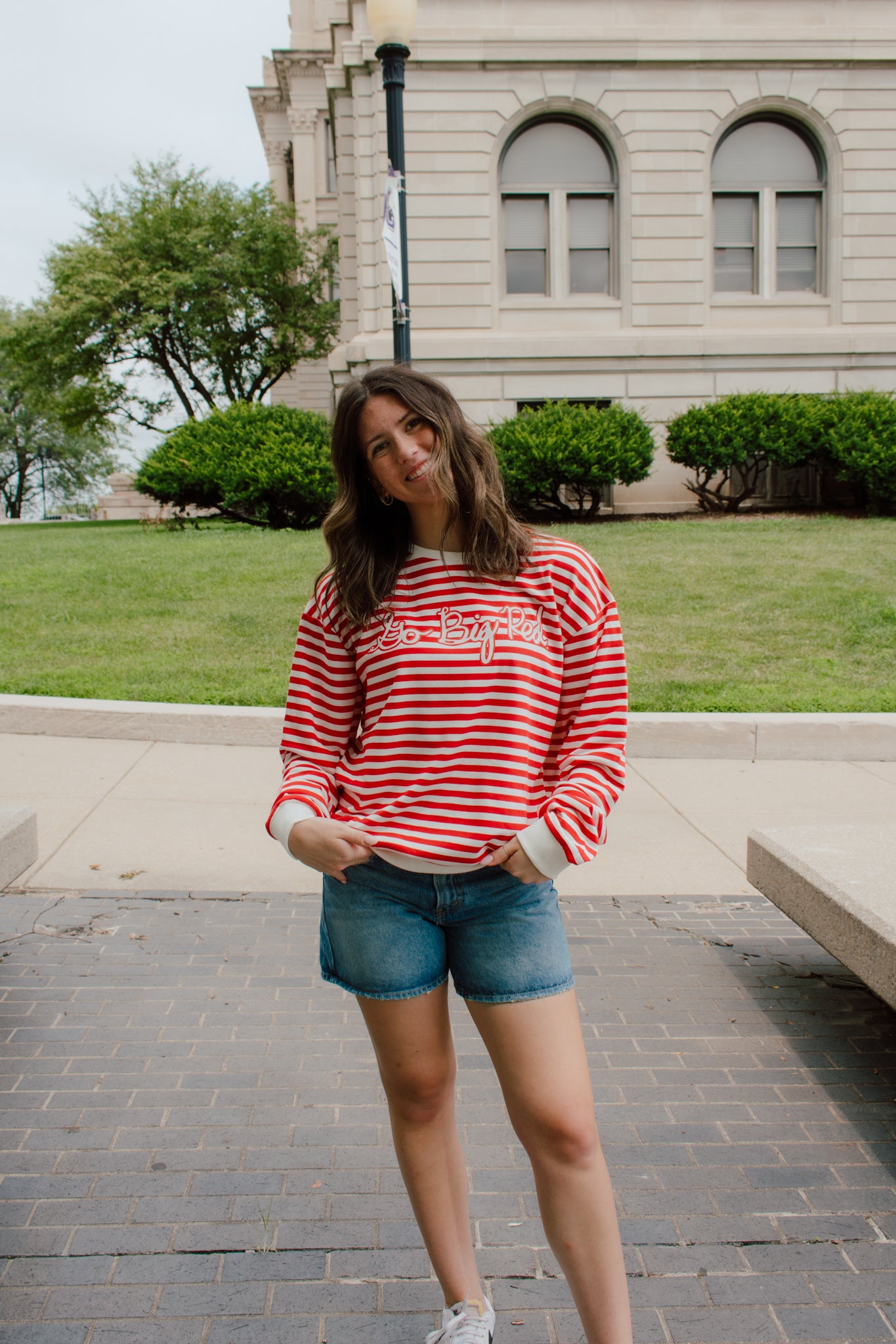 Go Big Red Striped Crewneck