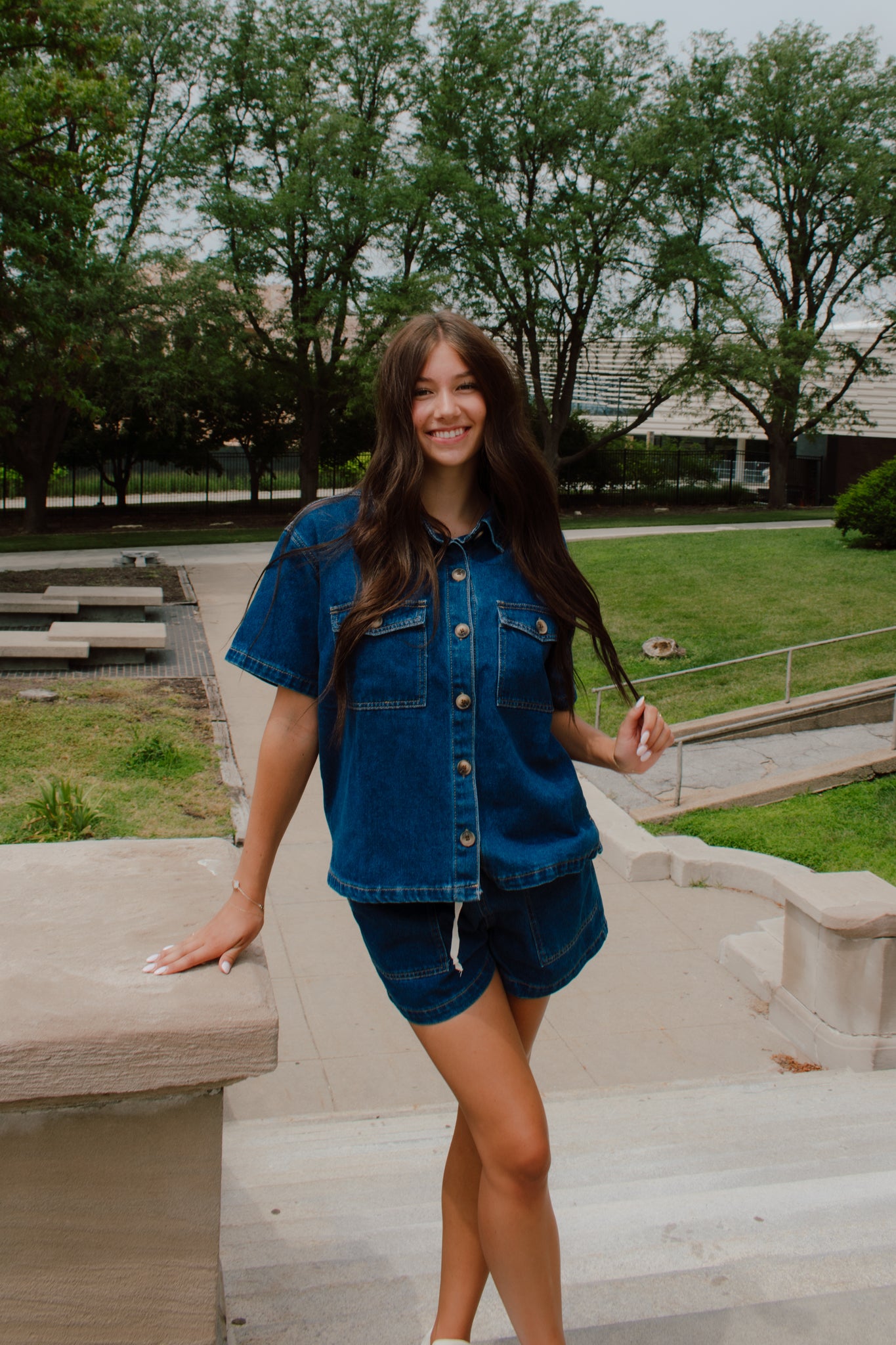 Indigo Button Down Top