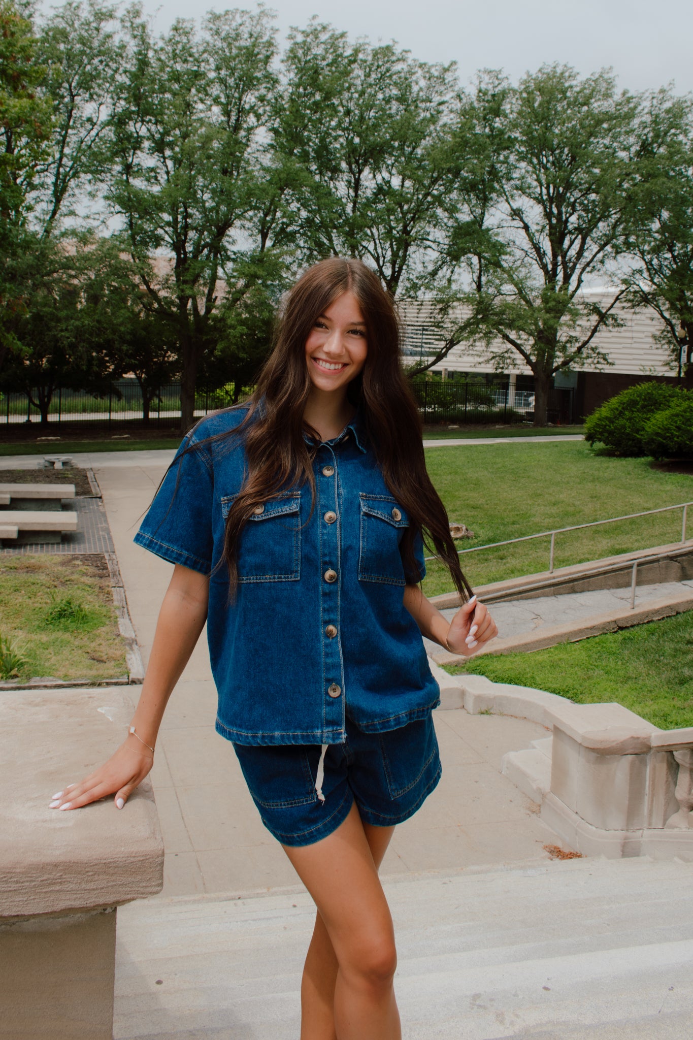 Indigo Button Down Top