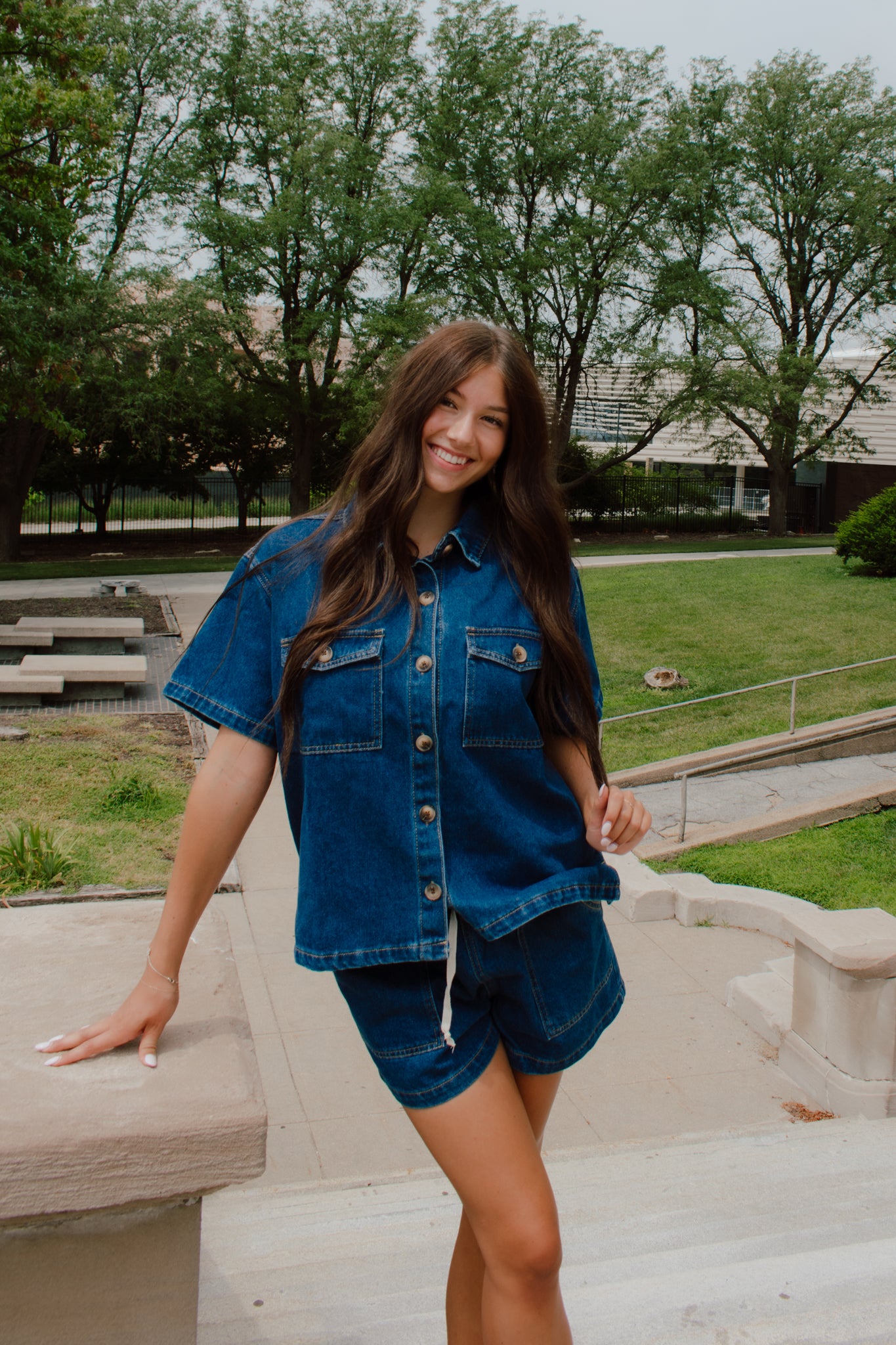 Indigo Button Down Top