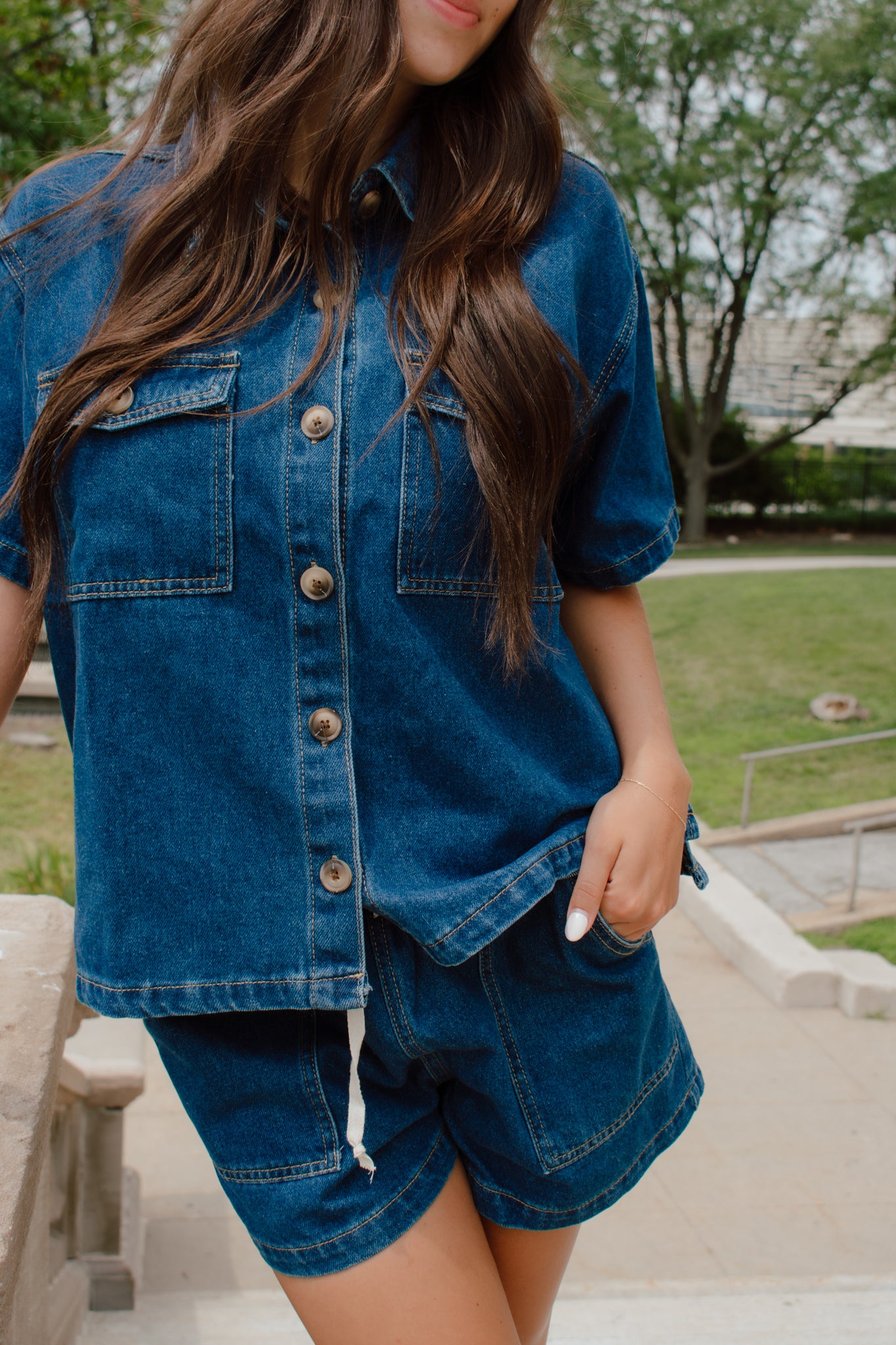 Indigo Button Down Top