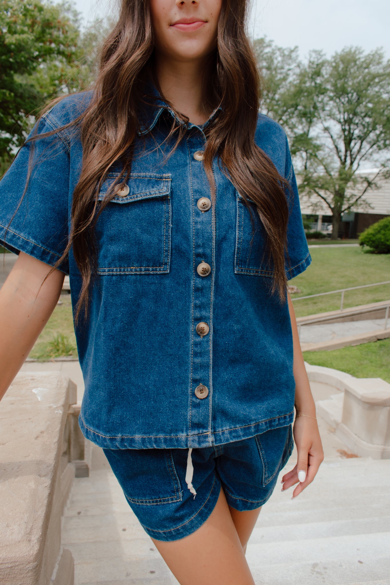 Indigo Button Down Top