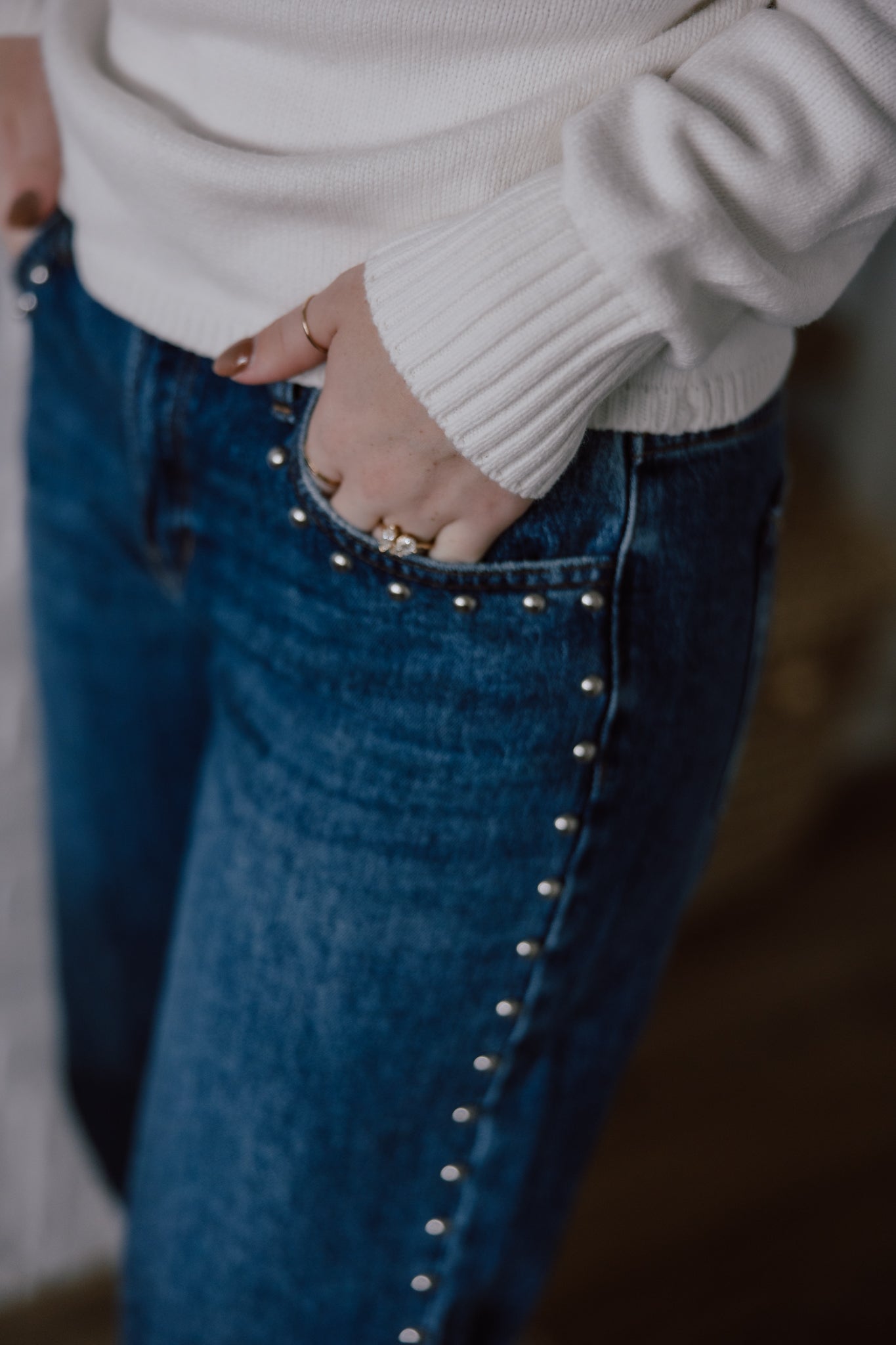 Low Rise Studded Baggy Jeans