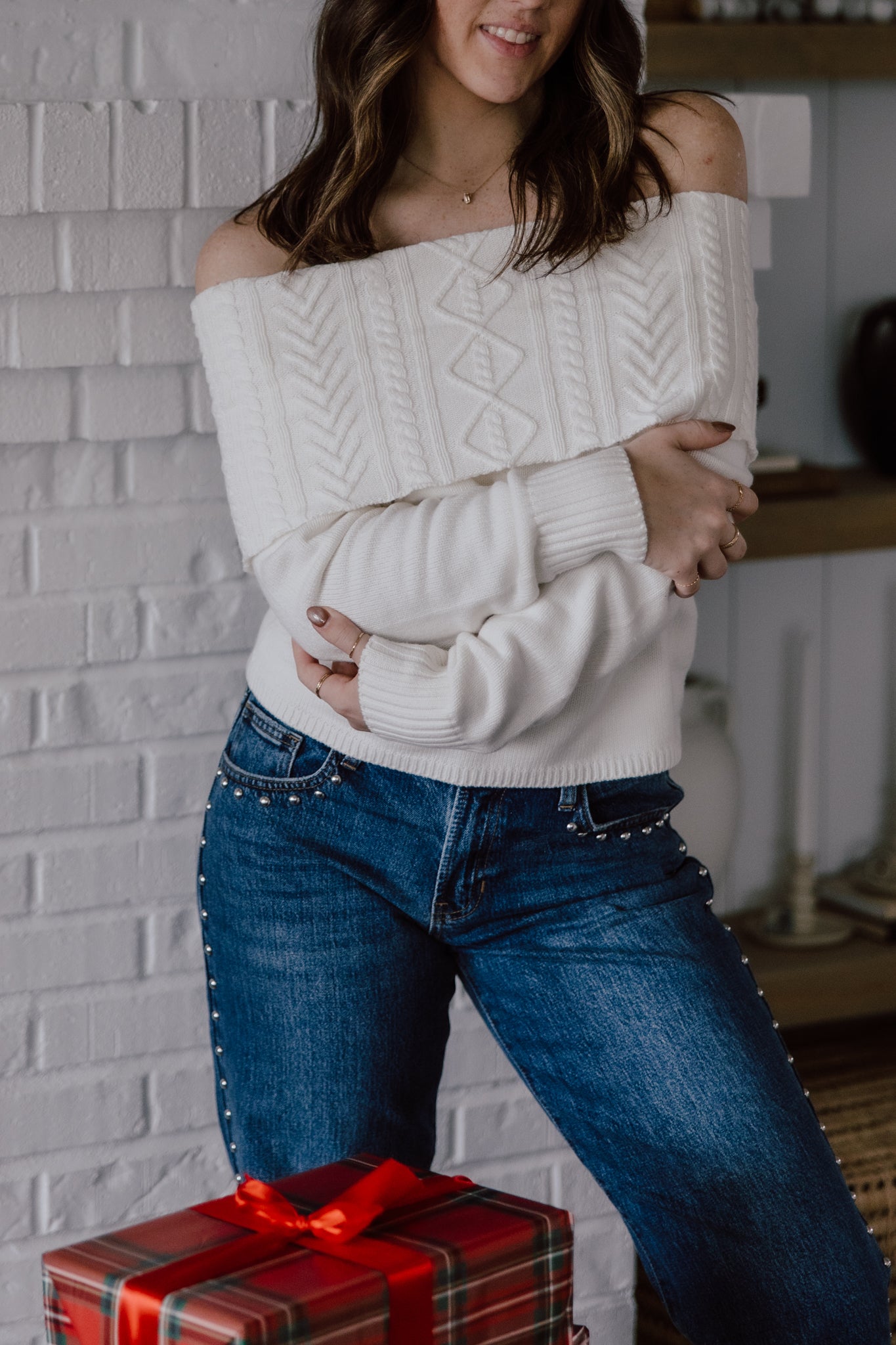 Devon Off Shoulder Cable Knit Top