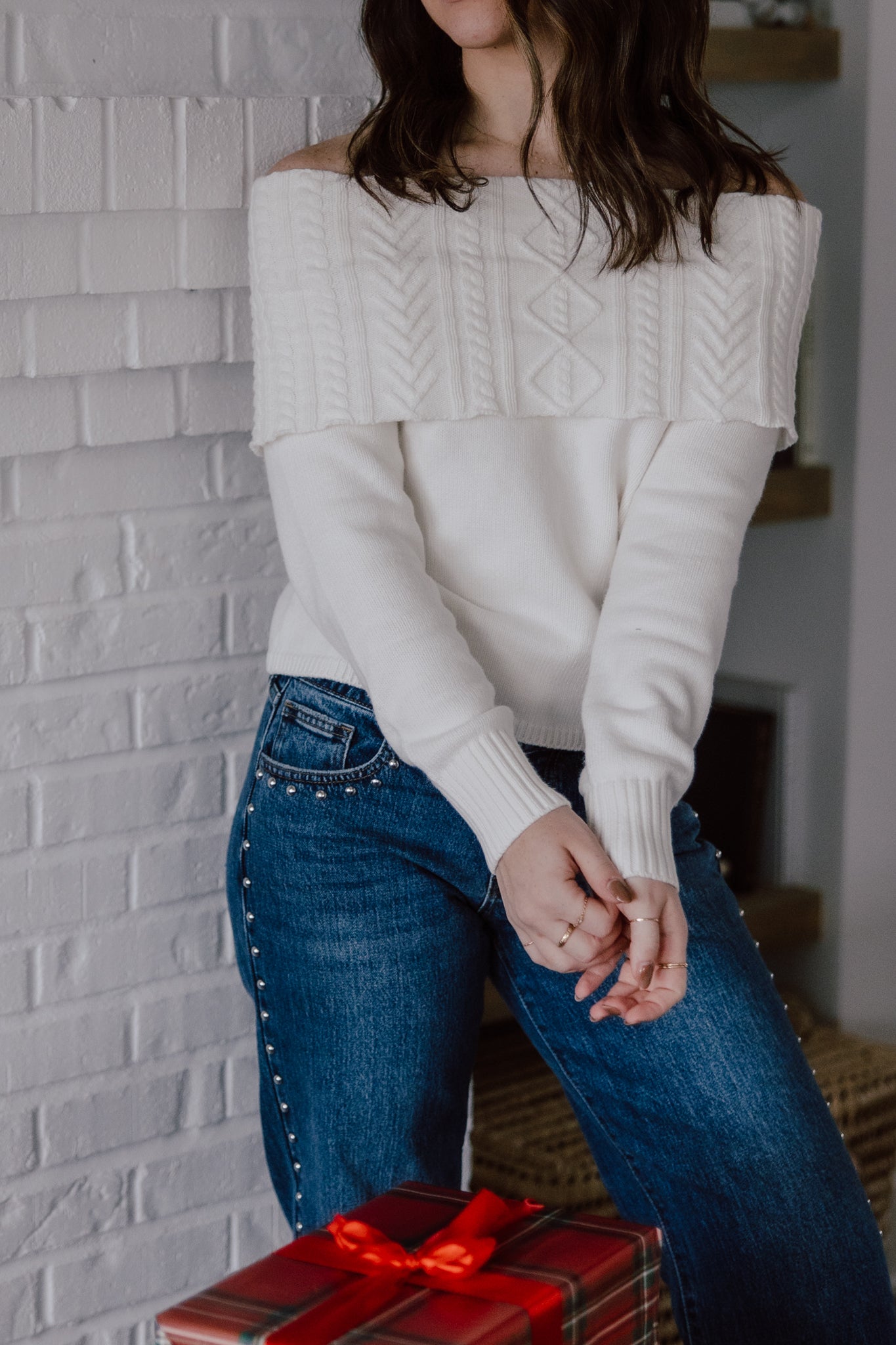 Devon Off Shoulder Cable Knit Top