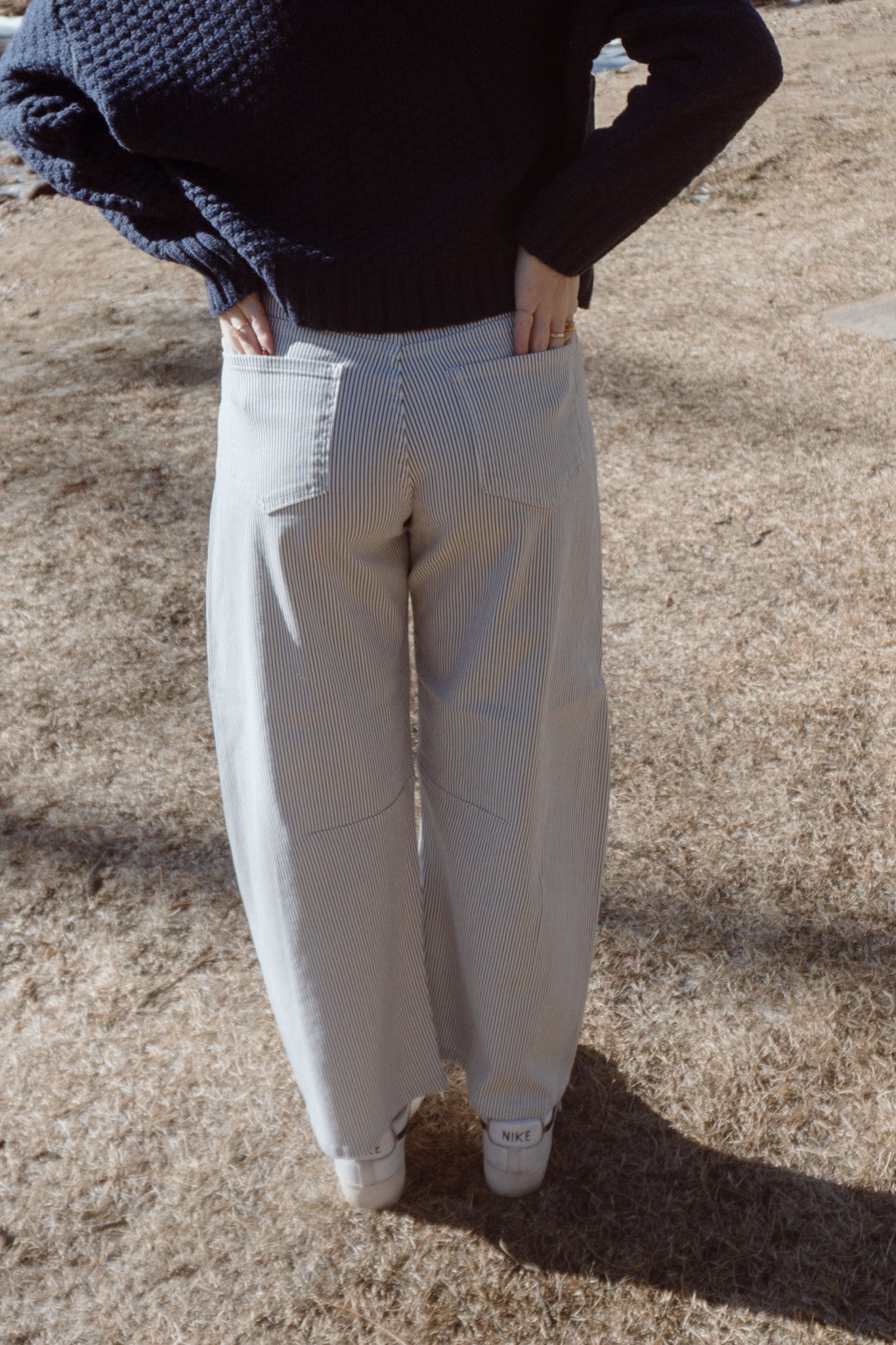 Pinstripe Barrel Jeans