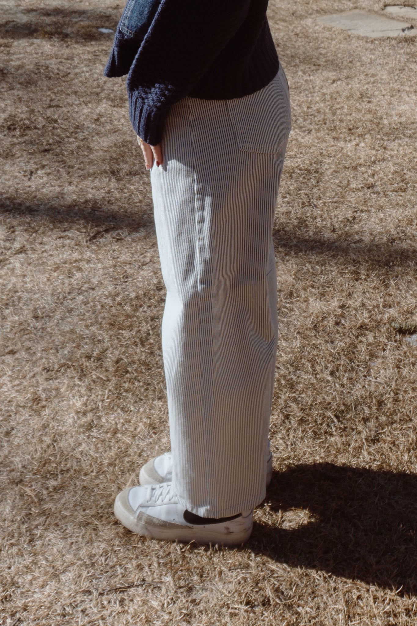 Pinstripe Barrel Jeans