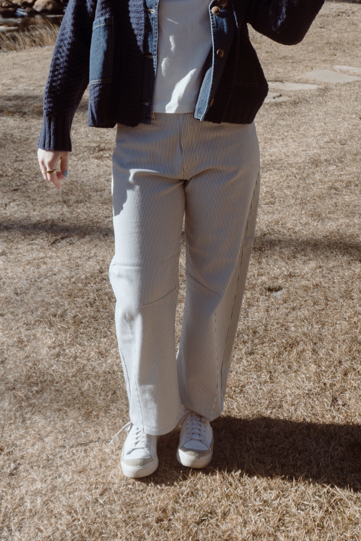 Pinstripe Barrel Jeans