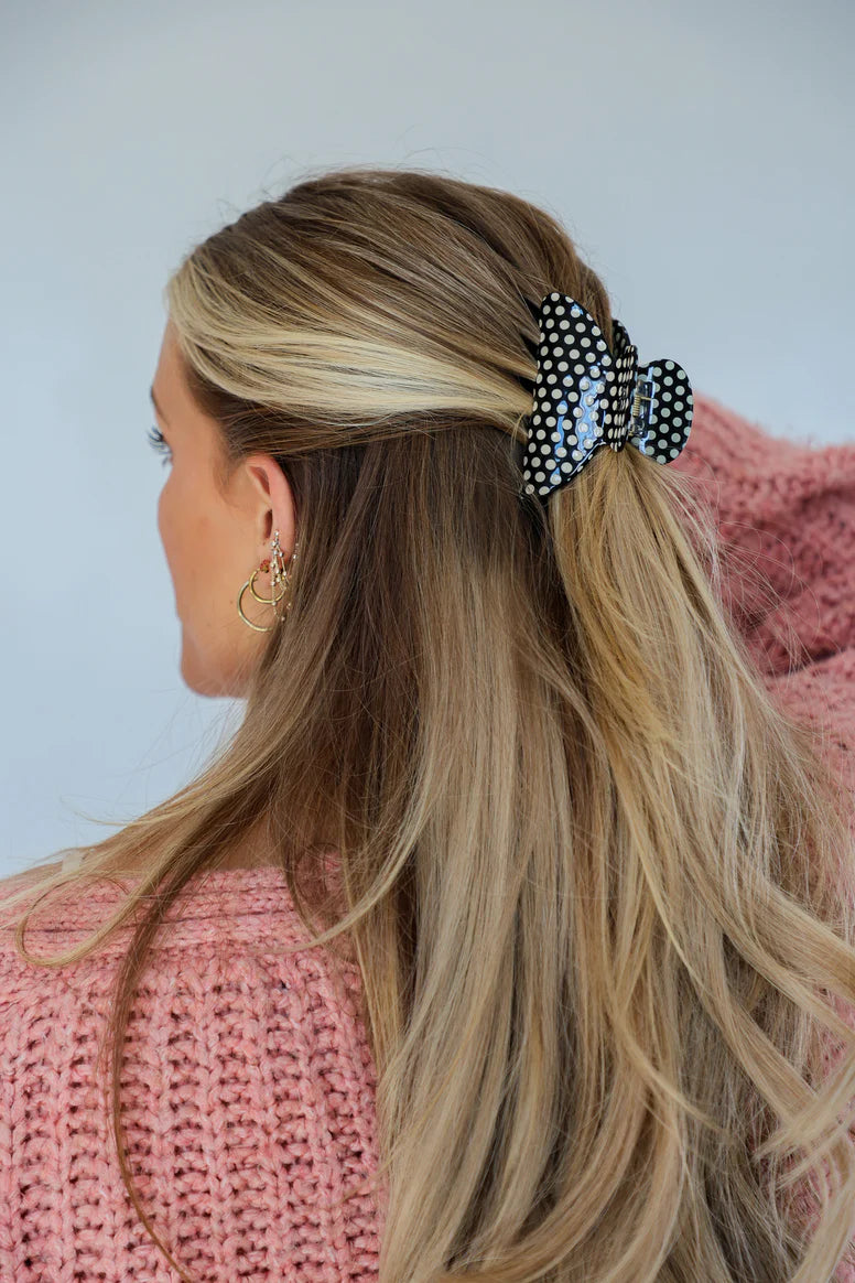Black & White Polka Dot Claw Clip - Midi