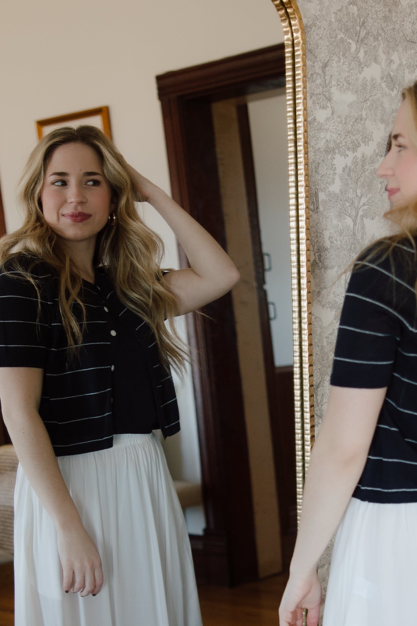 Navy Striped Cardigan Top